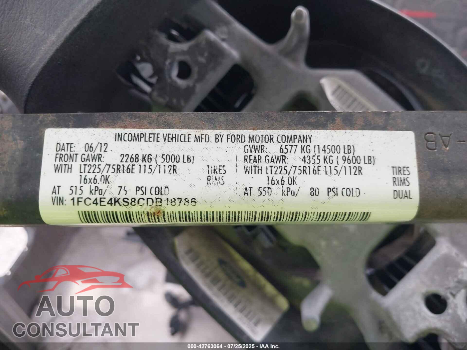 FORD E-450 STRIPPED 2012 - 1FC4E4KS8CDB18786