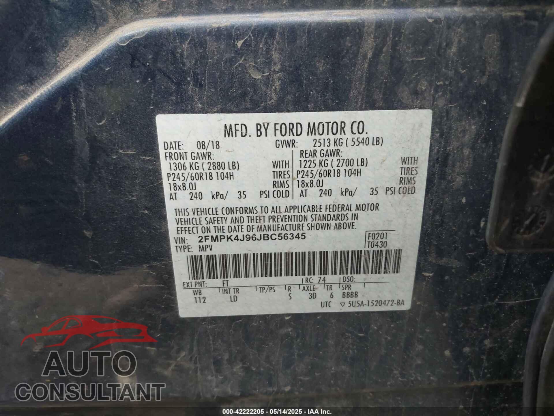 FORD EDGE 2018 - 2FMPK4J96JBC56345