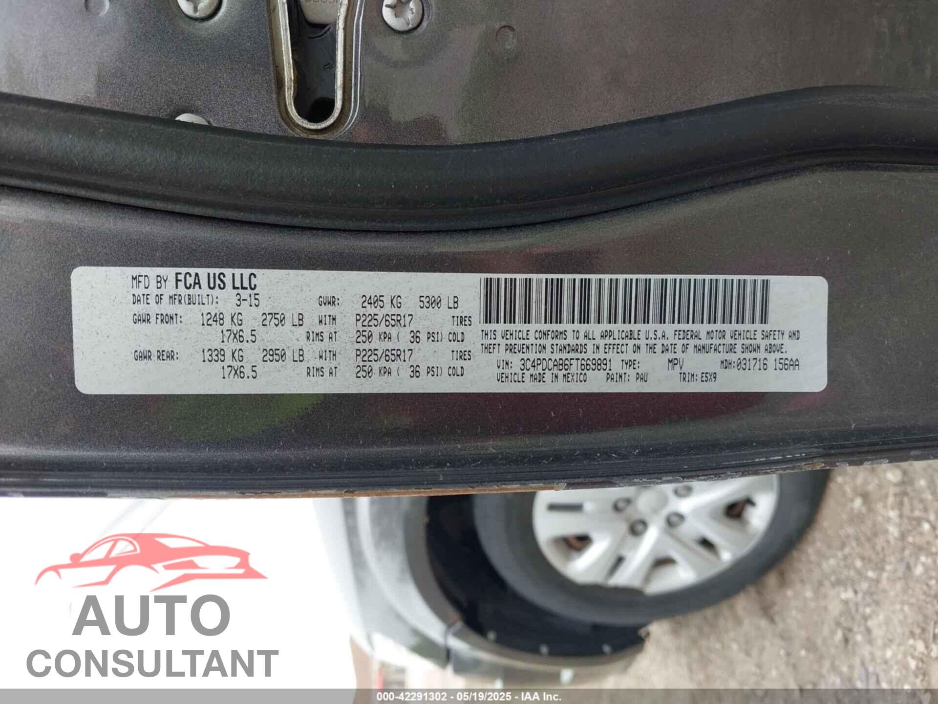 DODGE JOURNEY 2015 - 3C4PDCAB6FT669891
