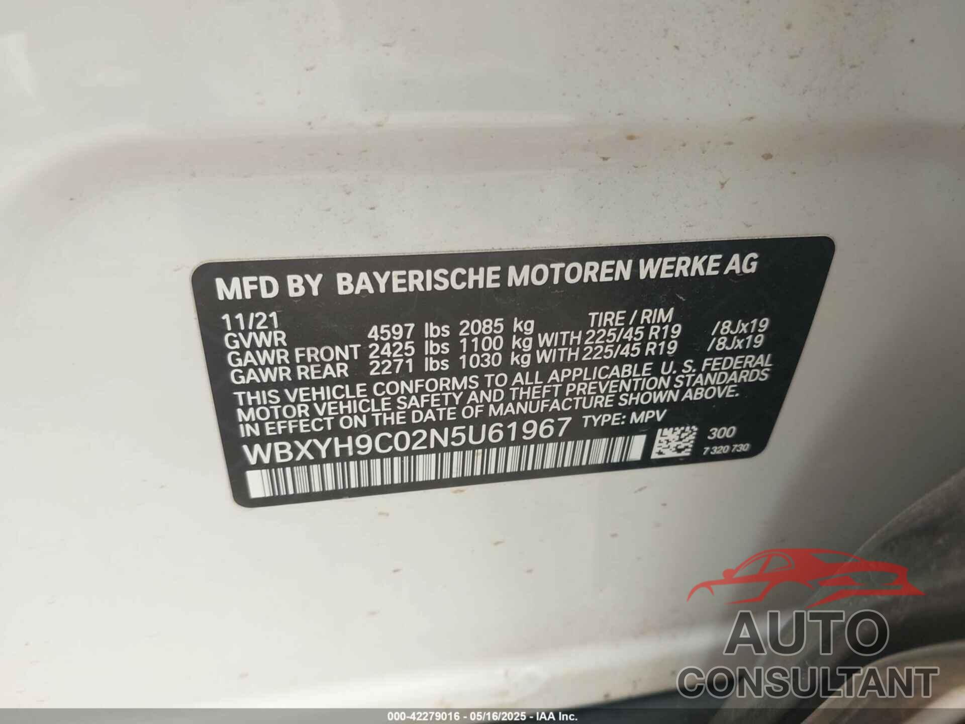 BMW X2 2022 - WBXYH9C02N5U61967