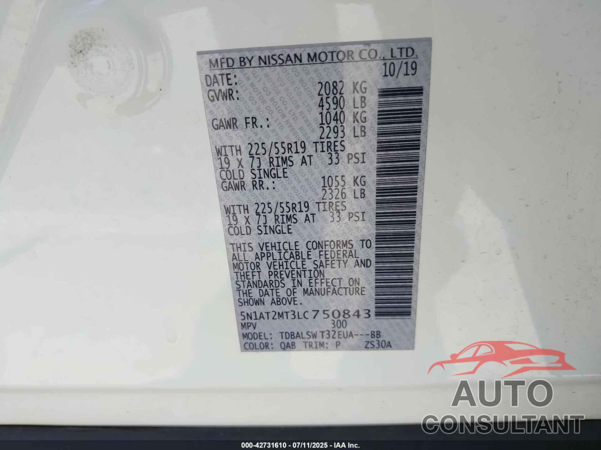 NISSAN ROGUE 2020 - 5N1AT2MT3LC750843