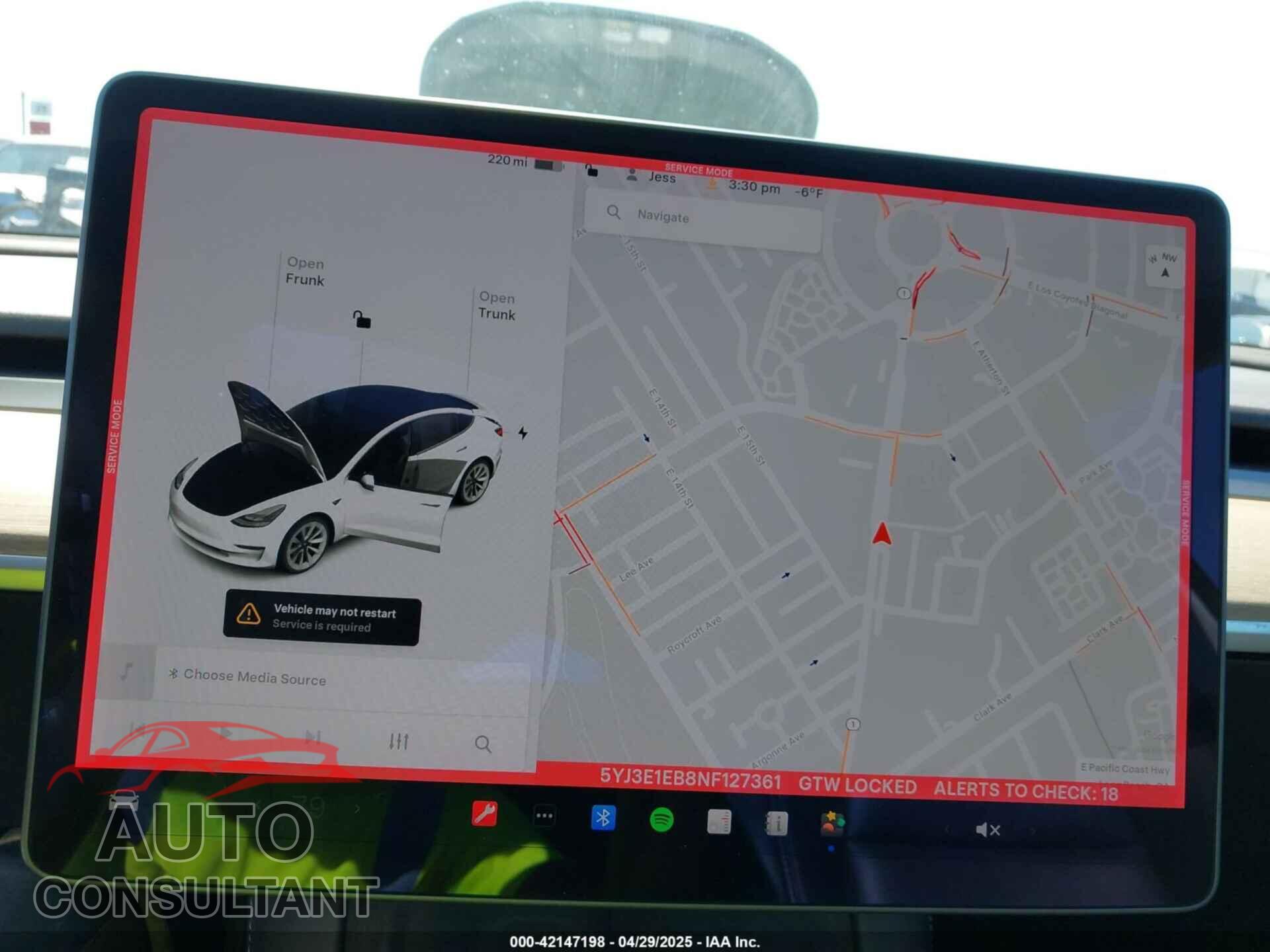 TESLA MODEL 3 2022 - 5YJ3E1EB8NF127361