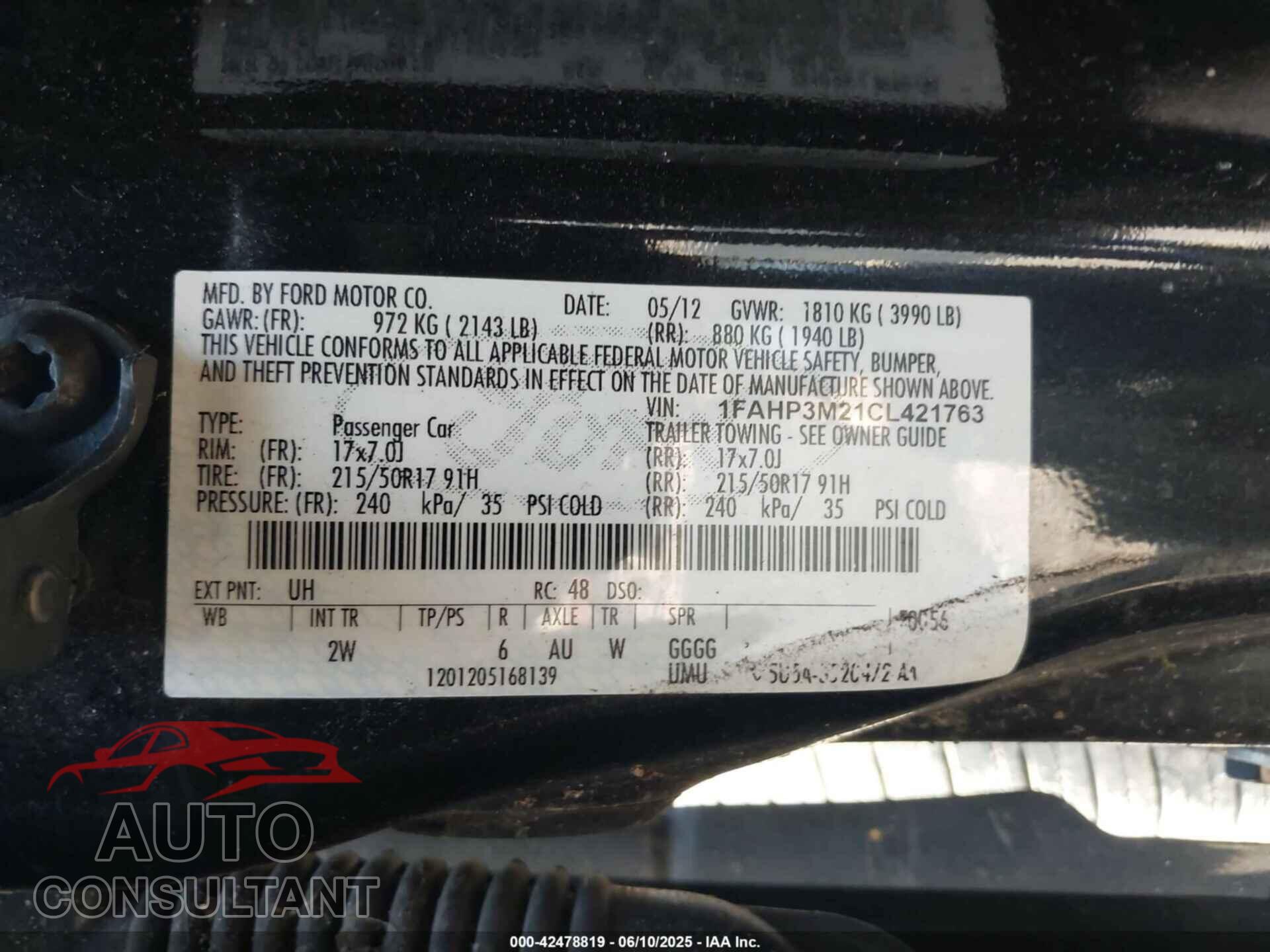 FORD FOCUS 2012 - 1FAHP3M21CL421763