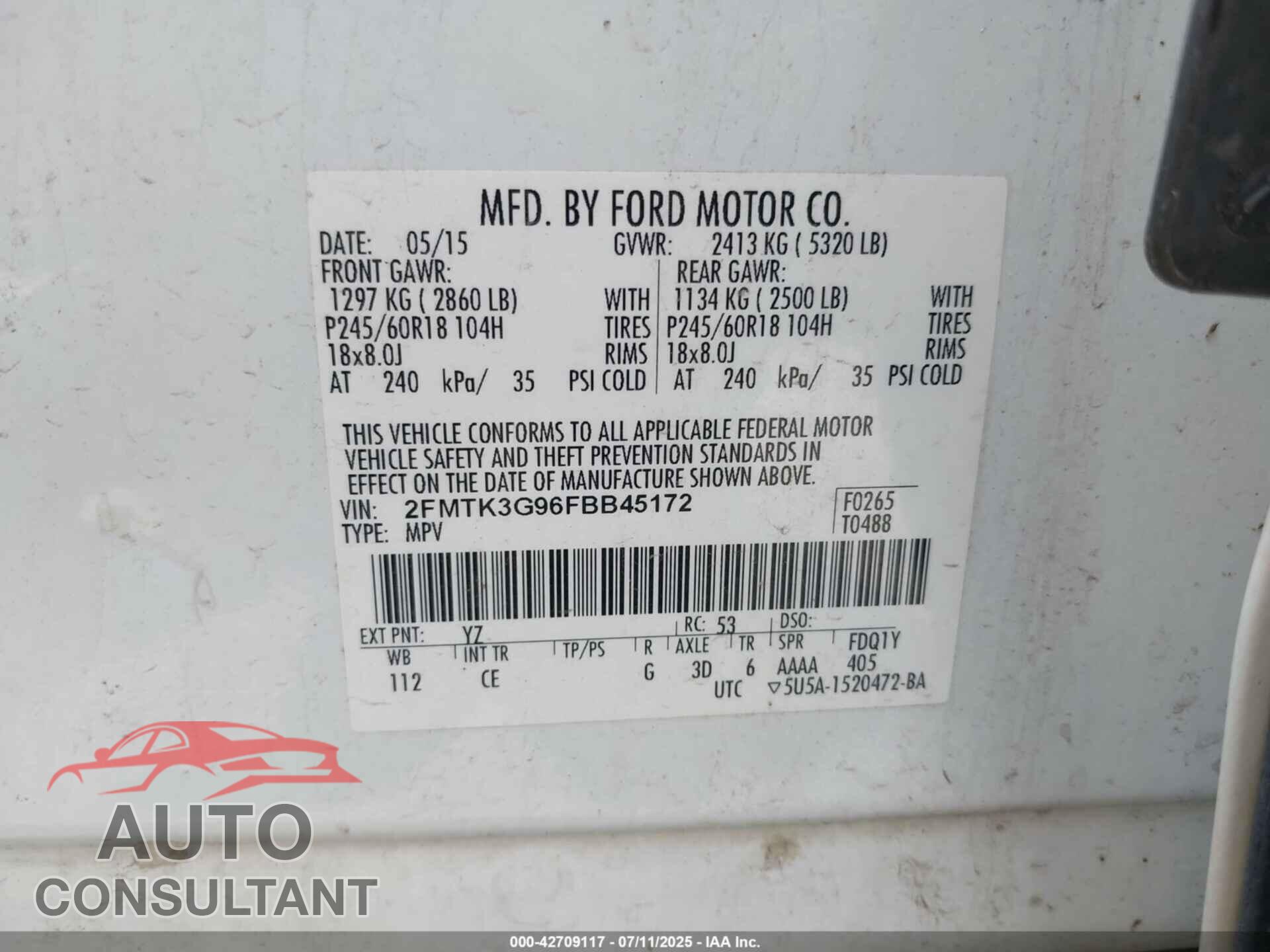 FORD EDGE 2015 - 2FMTK3G96FBB45172