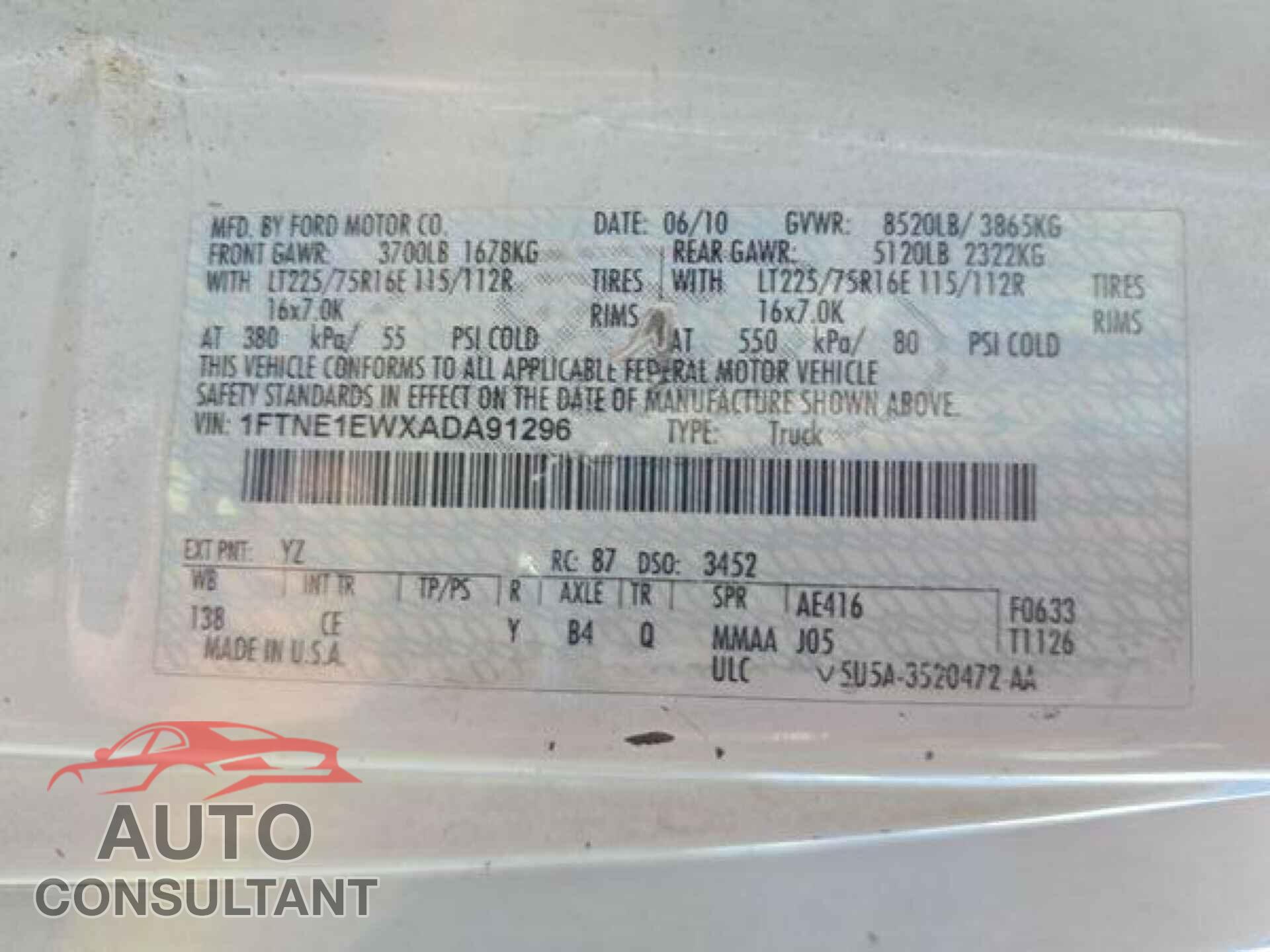 FORD ECONOLINE 2010 - 1FTNE1EWXADA91296