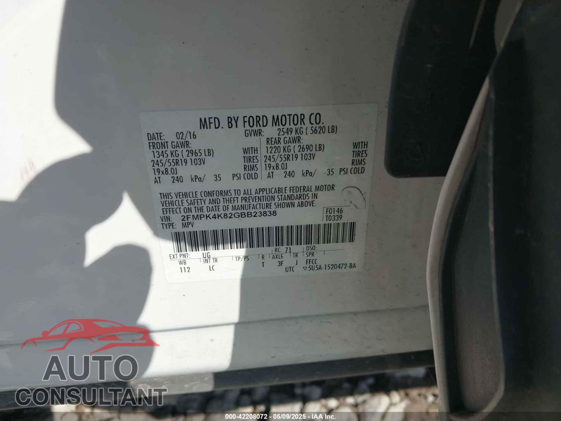 FORD EDGE 2016 - 2FMPK4K82GBB23838