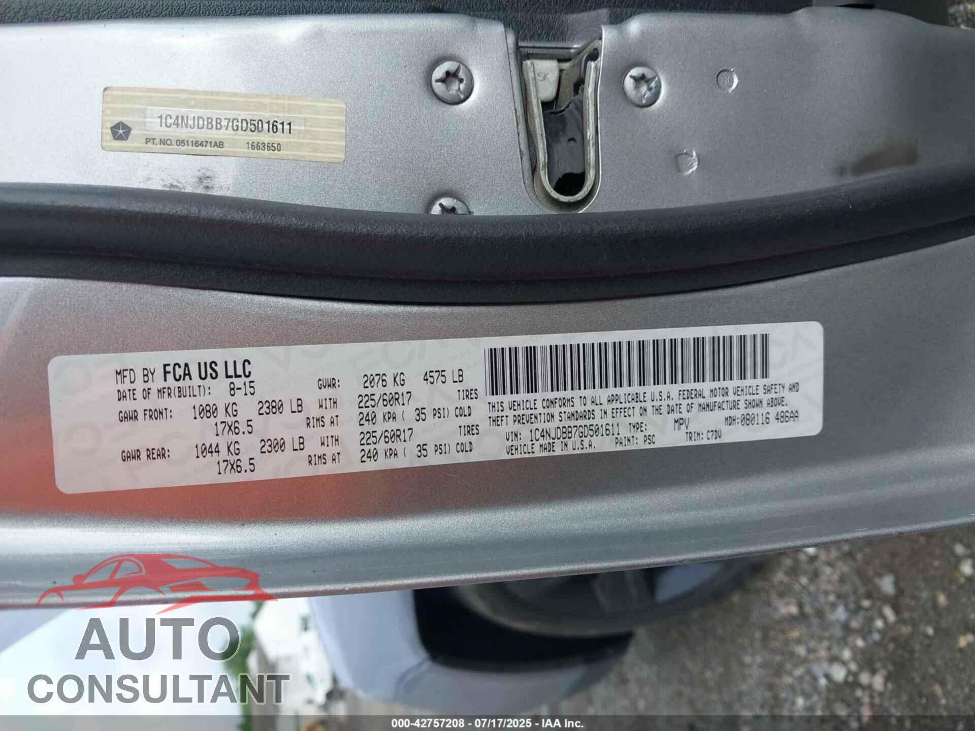 JEEP COMPASS 2016 - 1C4NJDBB7GD501611