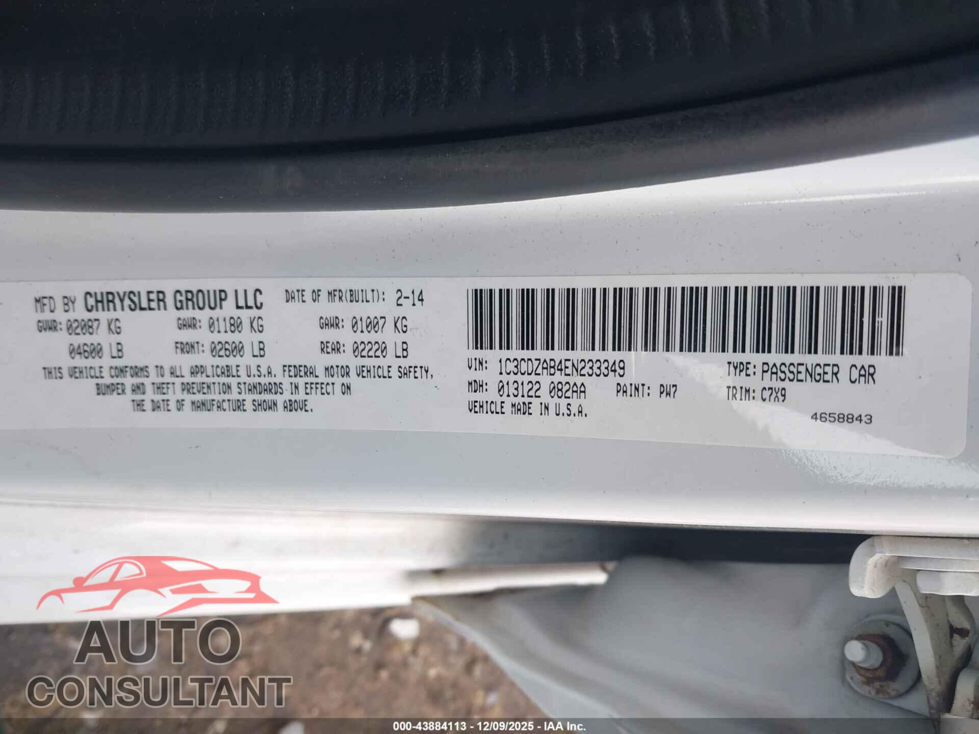 DODGE AVENGER 2014 - 1C3CDZAB4EN233349