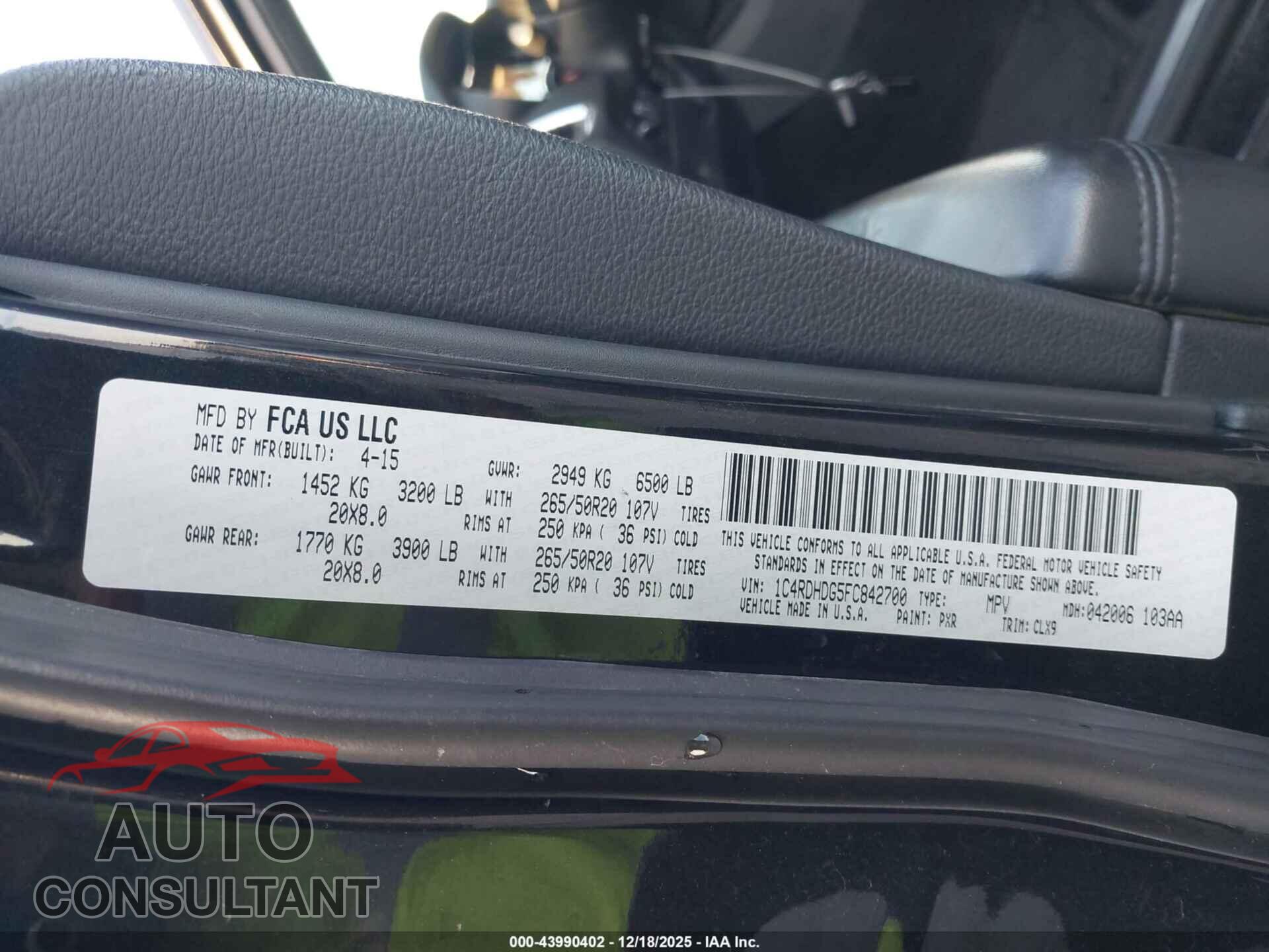 DODGE DURANGO 2015 - 1C4RDHDG5FC842700