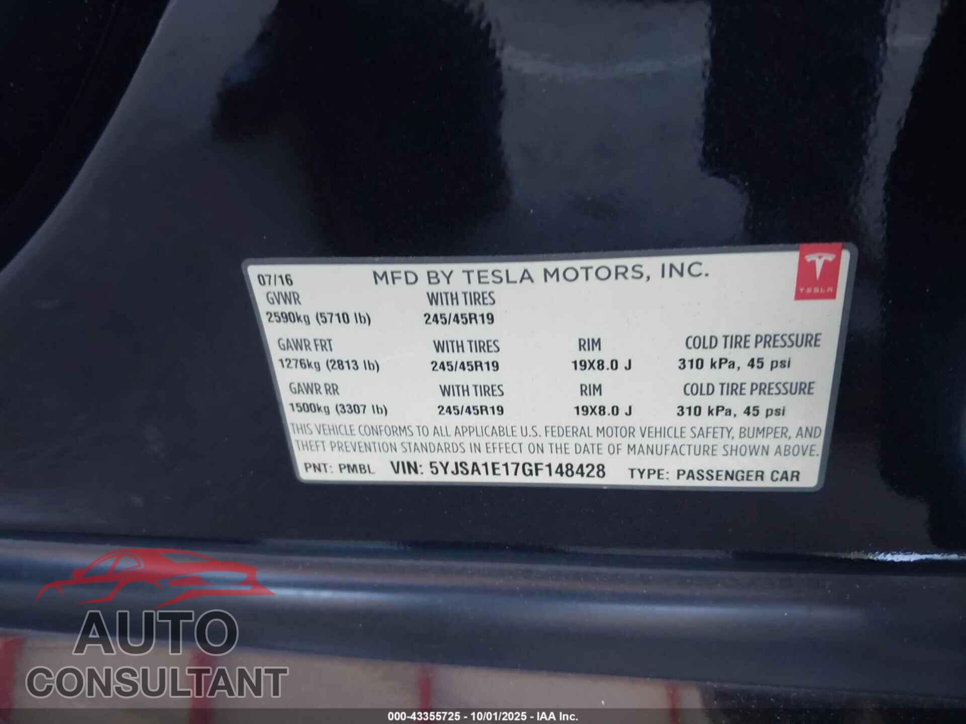 TESLA MODEL S 2016 - 5YJSA1E17GF148428