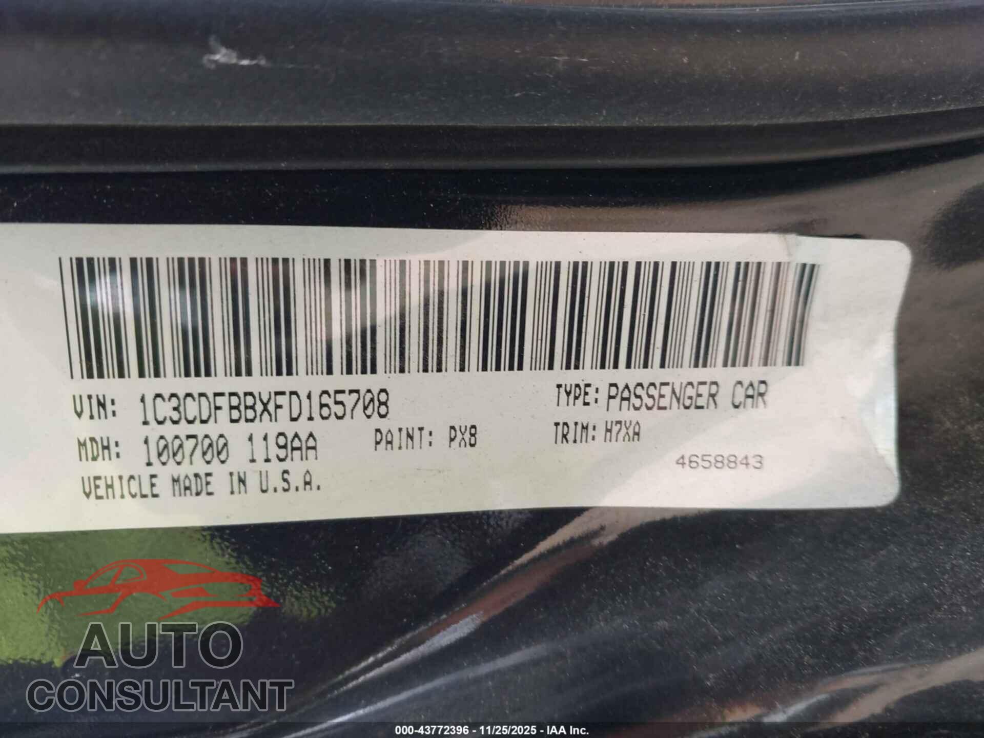 DODGE DART 2015 - 1C3CDFBBXFD165708
