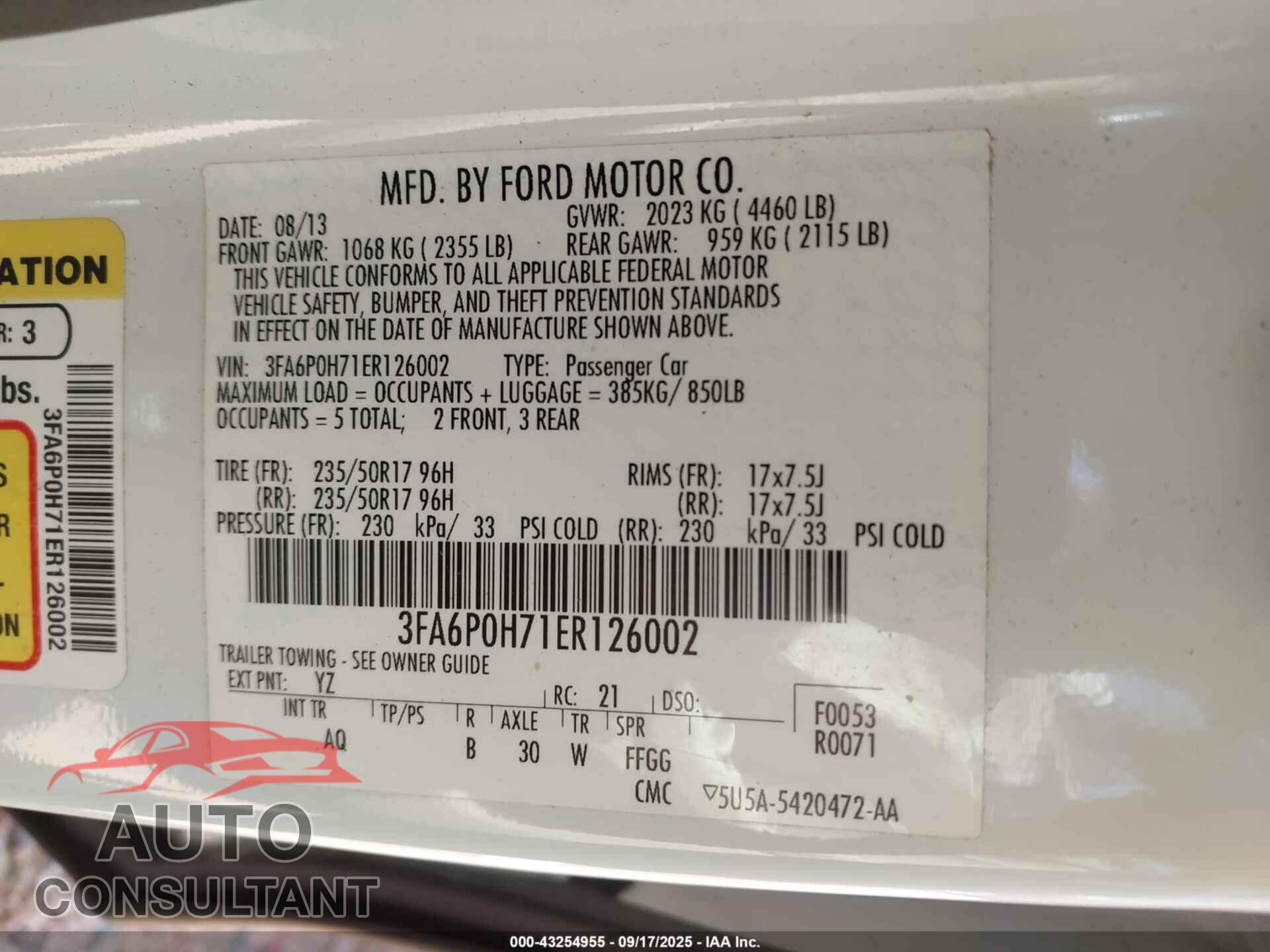 FORD FUSION 2014 - 3FA6P0H71ER126002