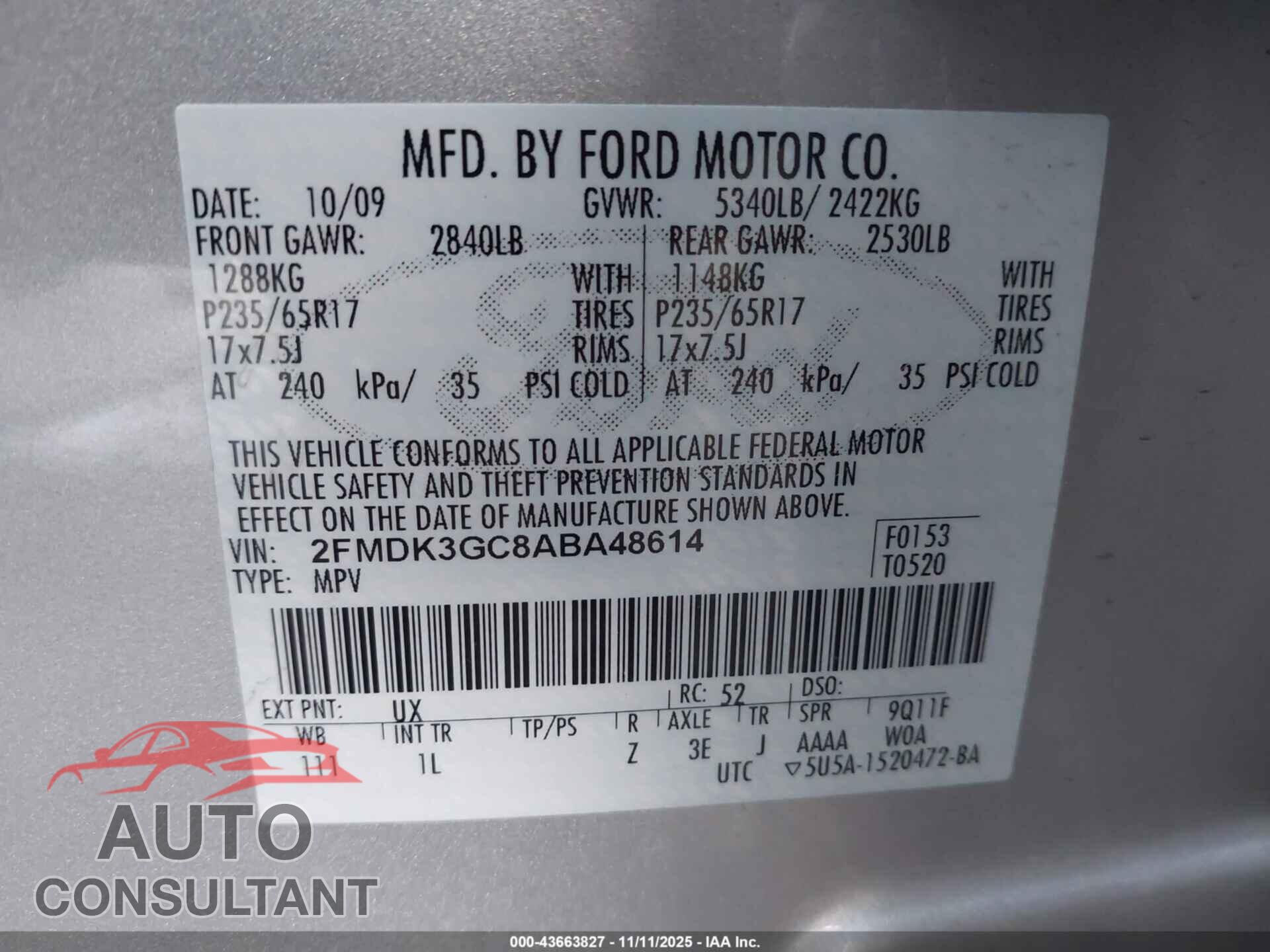 FORD EDGE 2010 - 2FMDK3GC8ABA48614