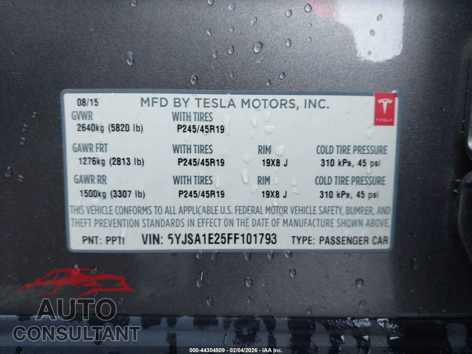 TESLA MODEL S 2015 - 5YJSA1E25FF101793