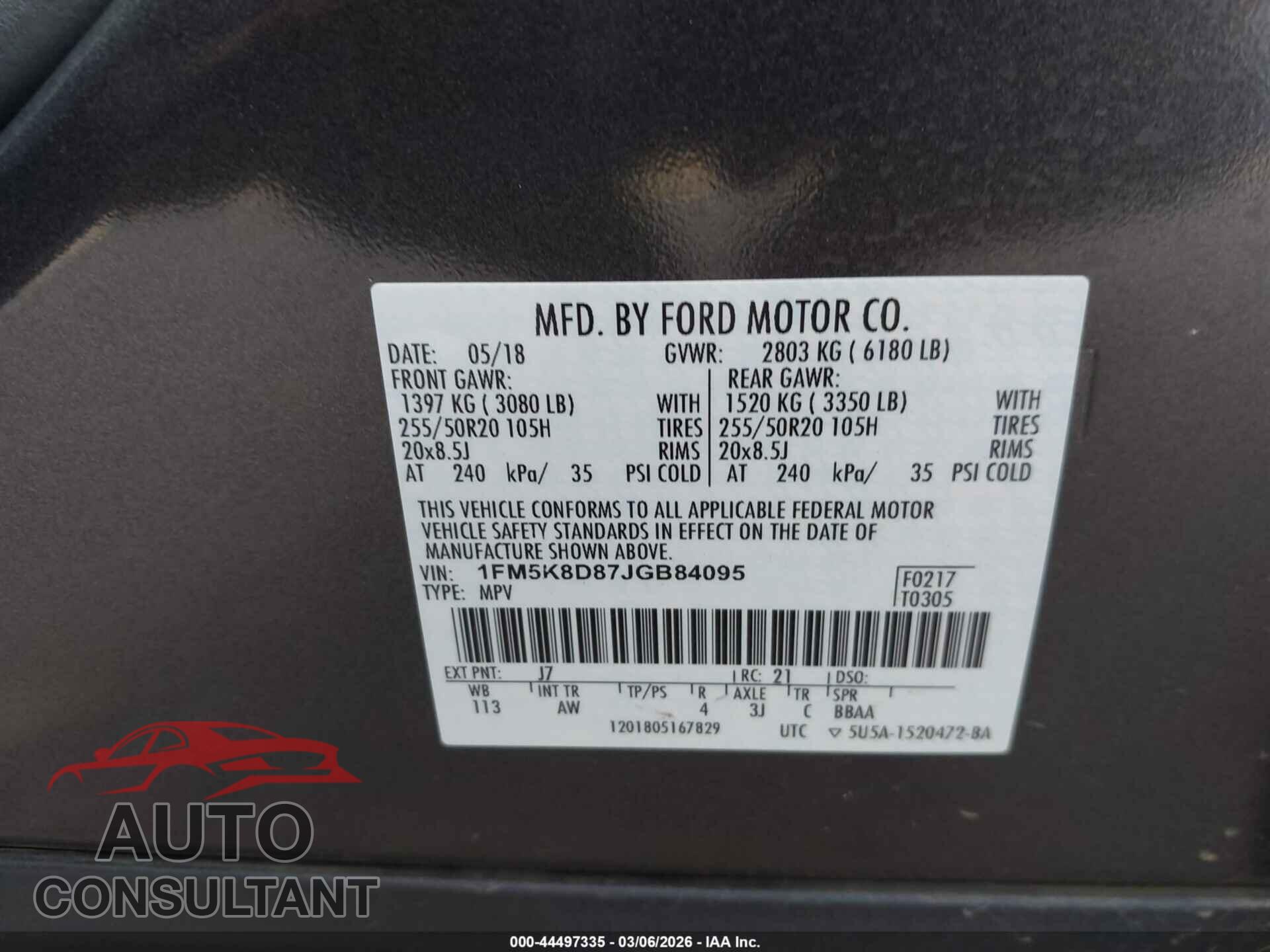 FORD EXPLORER 2018 - 1FM5K8D87JGB84095