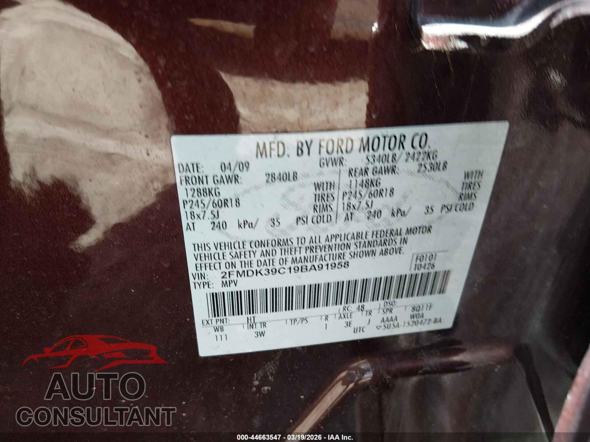 FORD EDGE 2009 - 2FMDK39C19BA91958