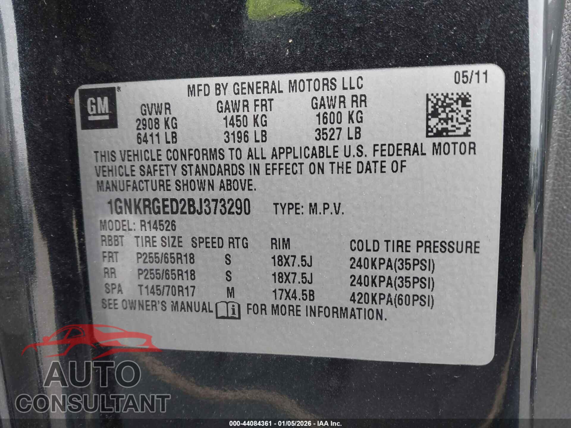 CHEVROLET TRAVERSE 2011 - 1GNKRGED2BJ373290