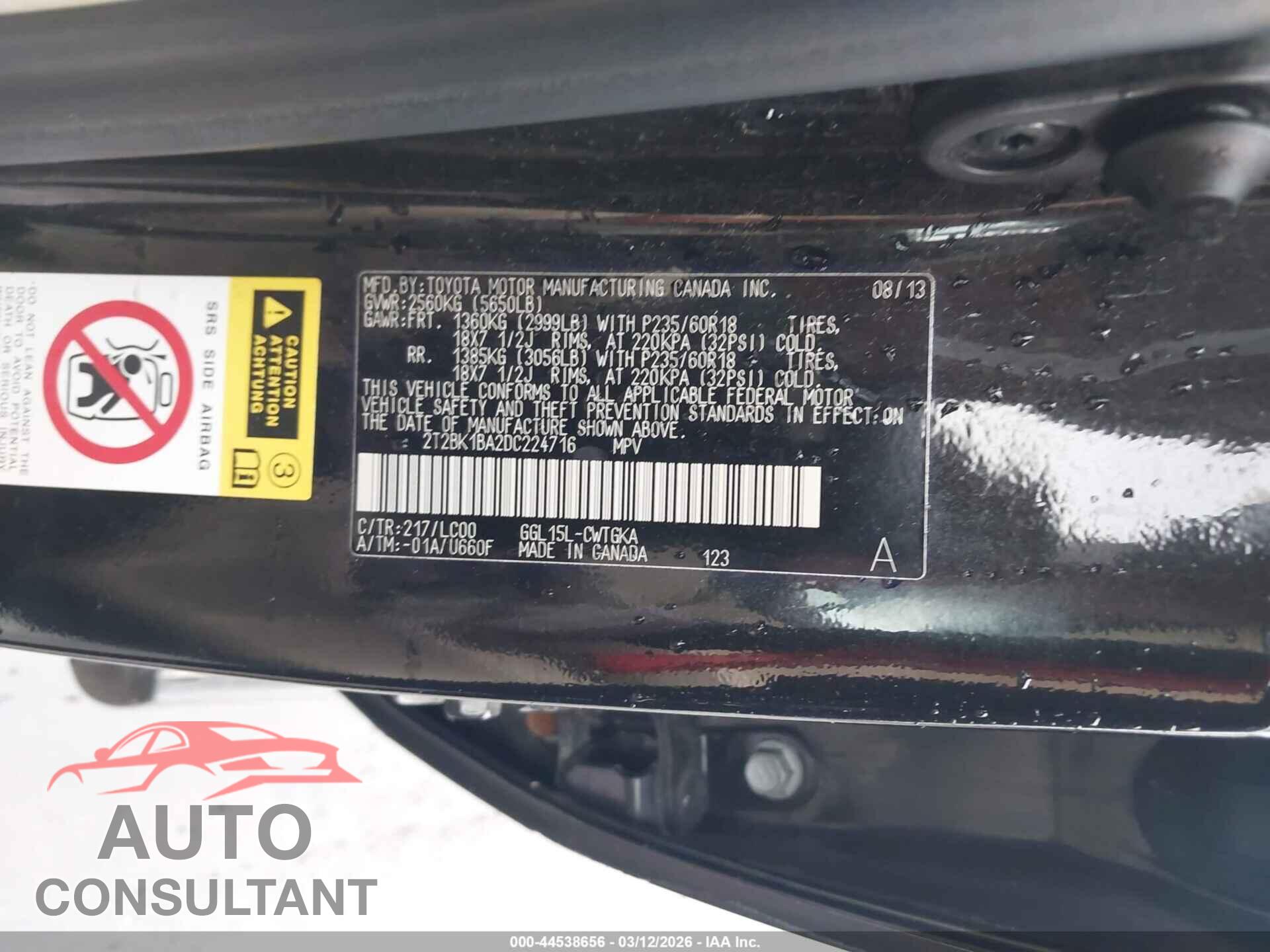 LEXUS RX 350 2013 - 2T2BK1BA2DC224716