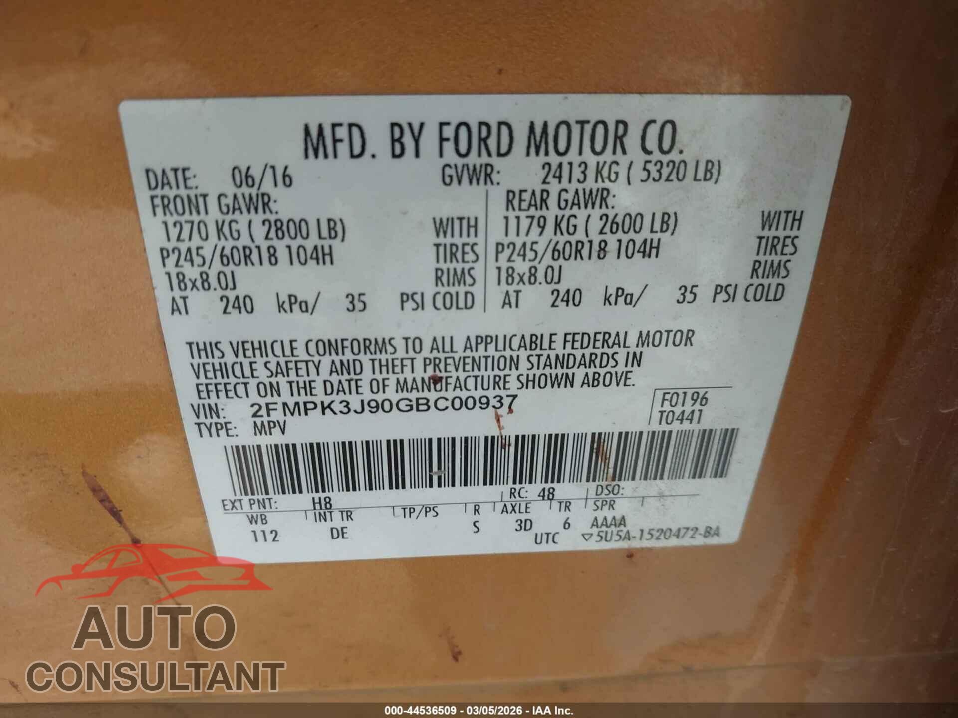 FORD EDGE 2016 - 2FMPK3J90GBC00937