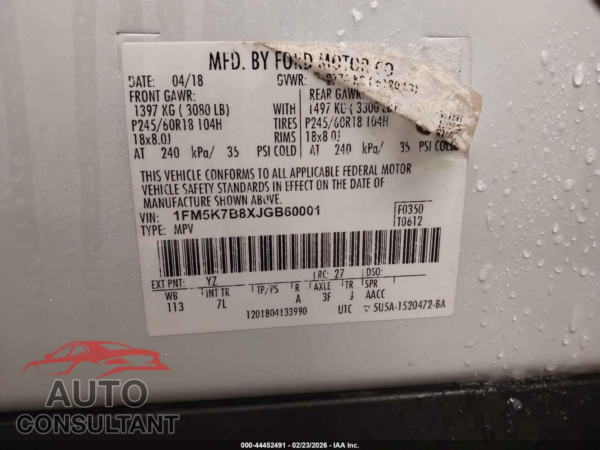 FORD EXPLORER 2018 - 1FM5K7B8XJGB60001