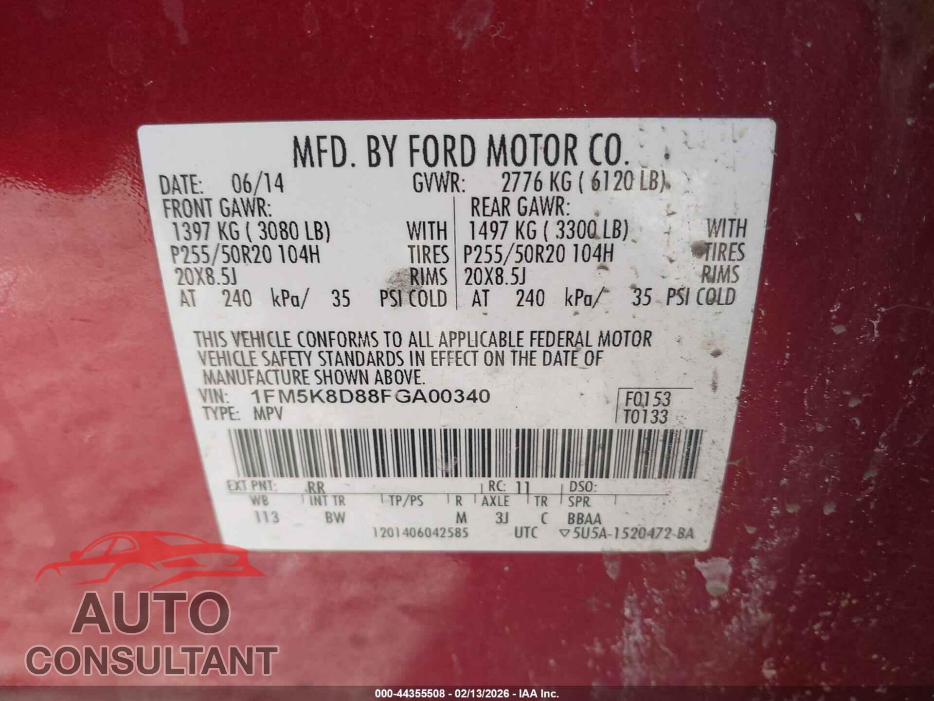 FORD EXPLORER 2015 - 1FM5K8D88FGA00340