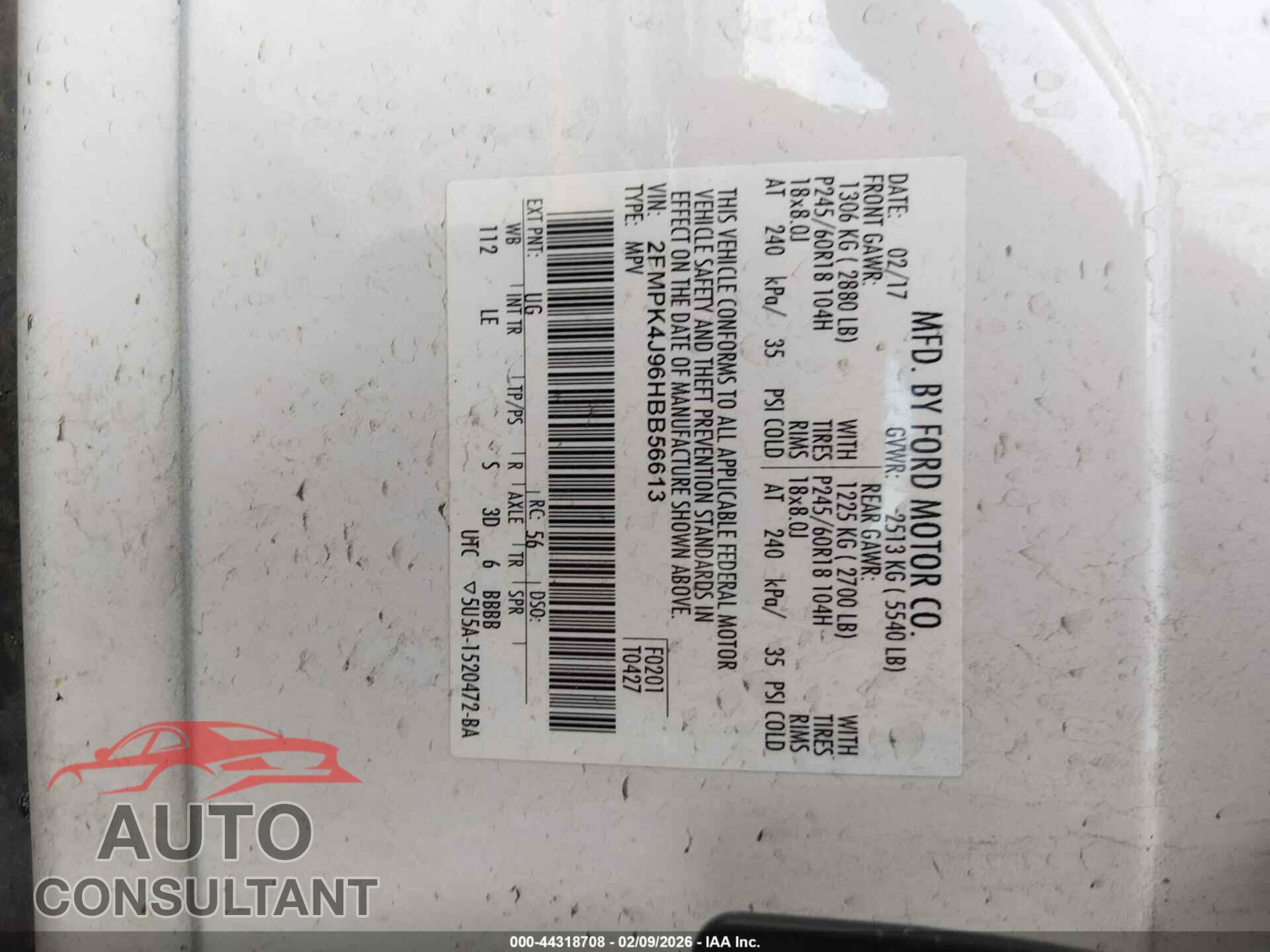 FORD EDGE 2017 - 2FMPK4J96HBB56613