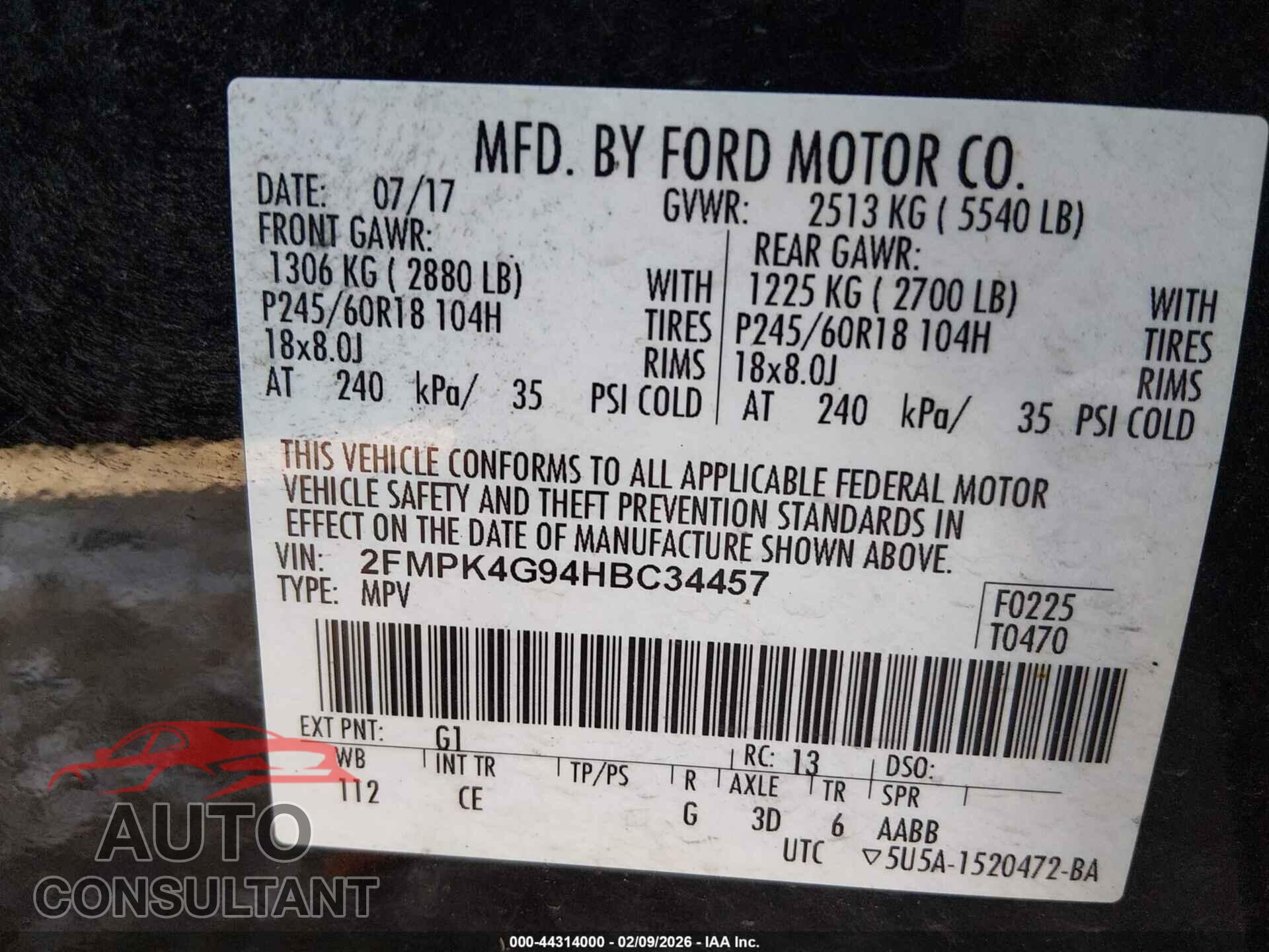 FORD EDGE 2017 - 2FMPK4G94HBC34457
