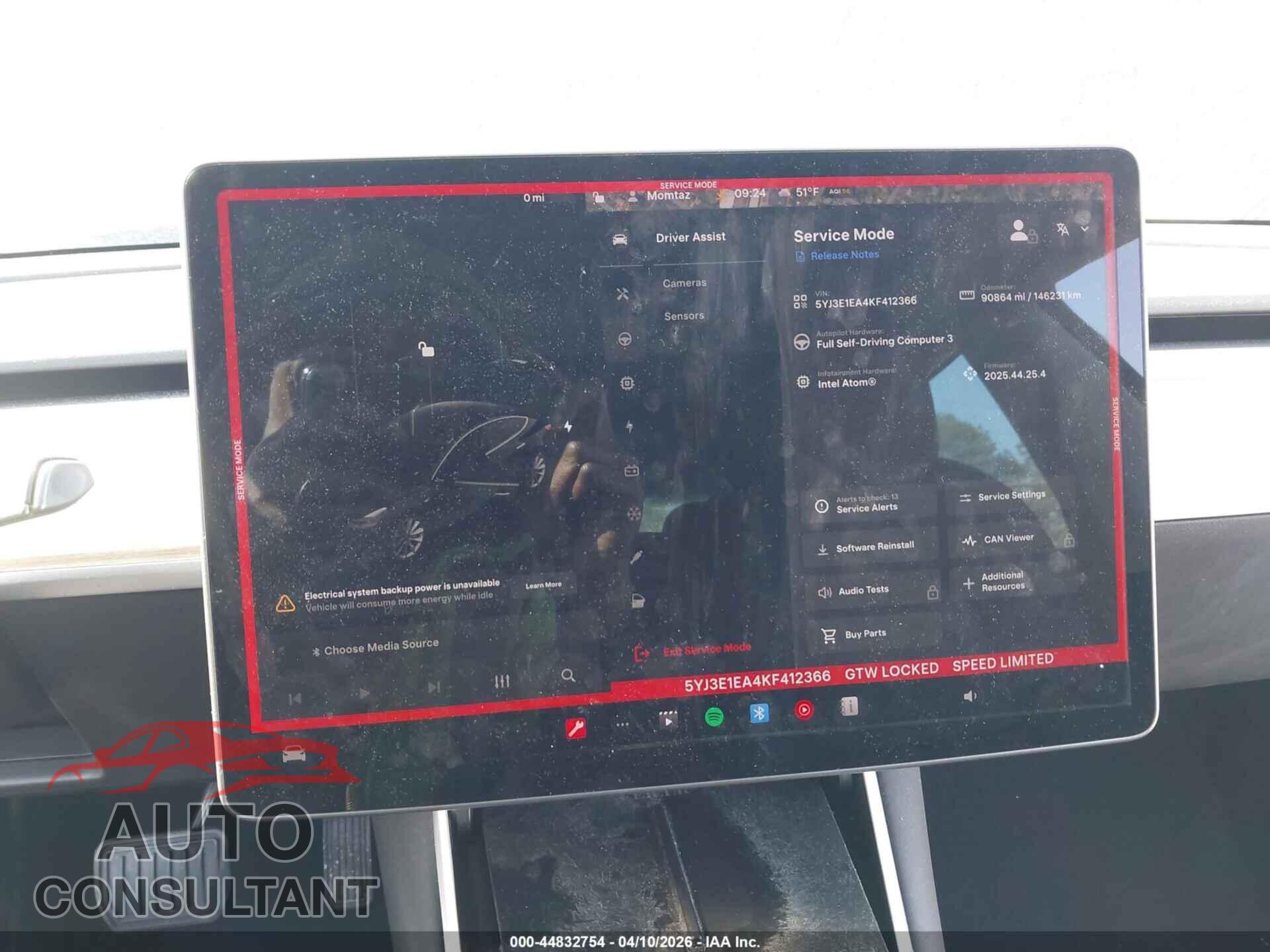 TESLA MODEL 3 2019 - 5YJ3E1EA4KF412366