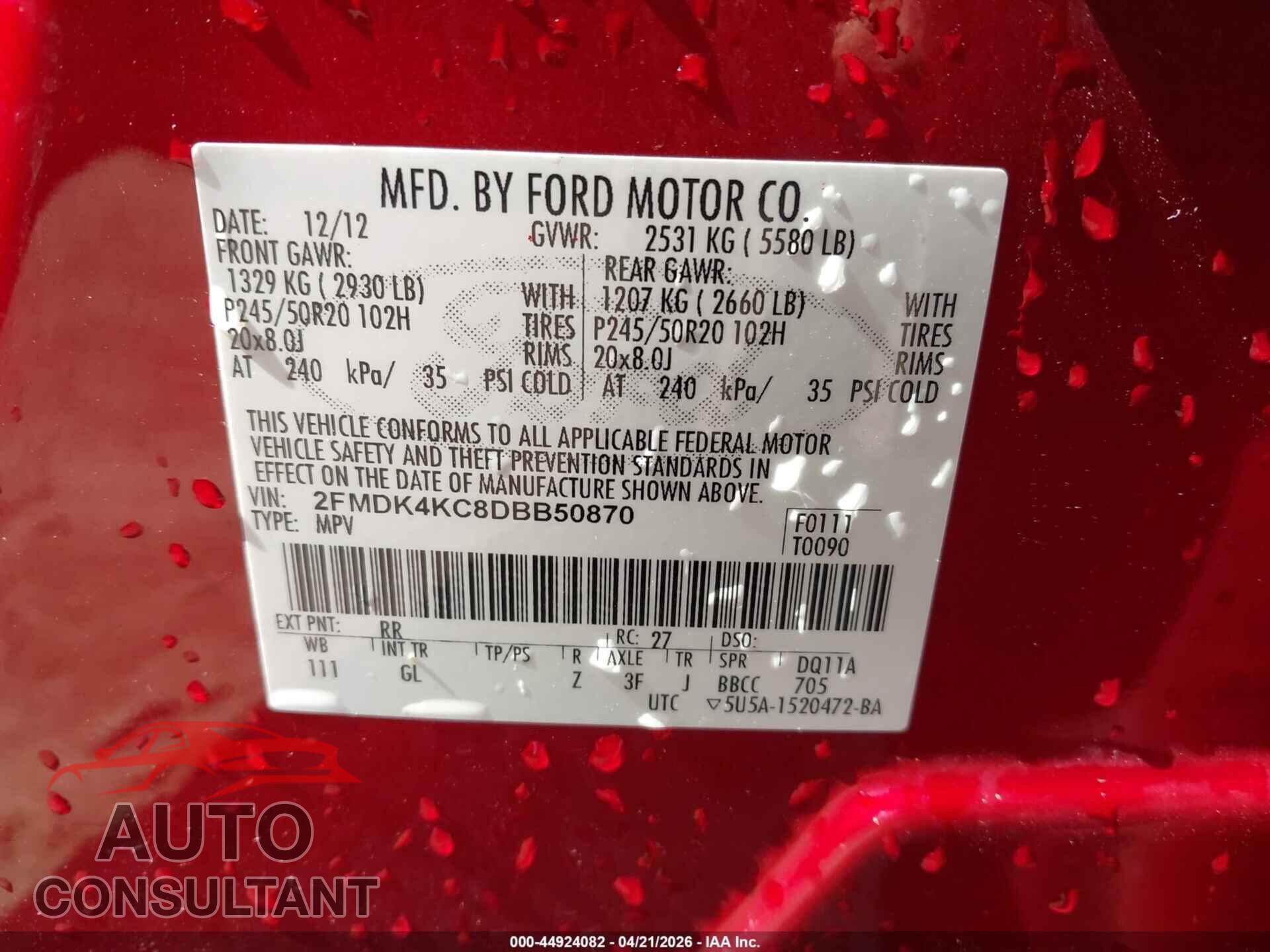 FORD EDGE 2013 - 2FMDK4KC8DBB50870