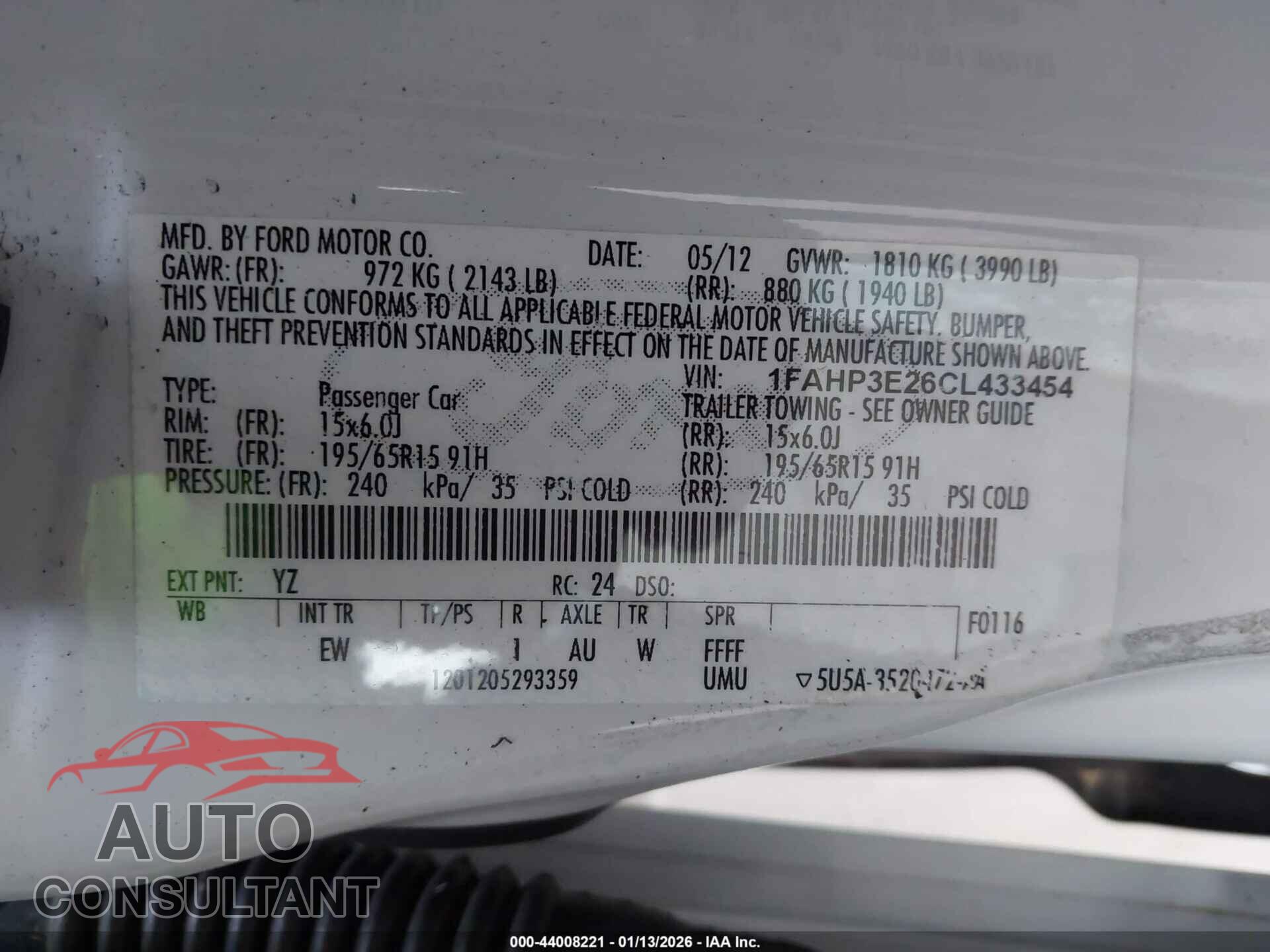 FORD FOCUS 2012 - 1FAHP3E26CL433454