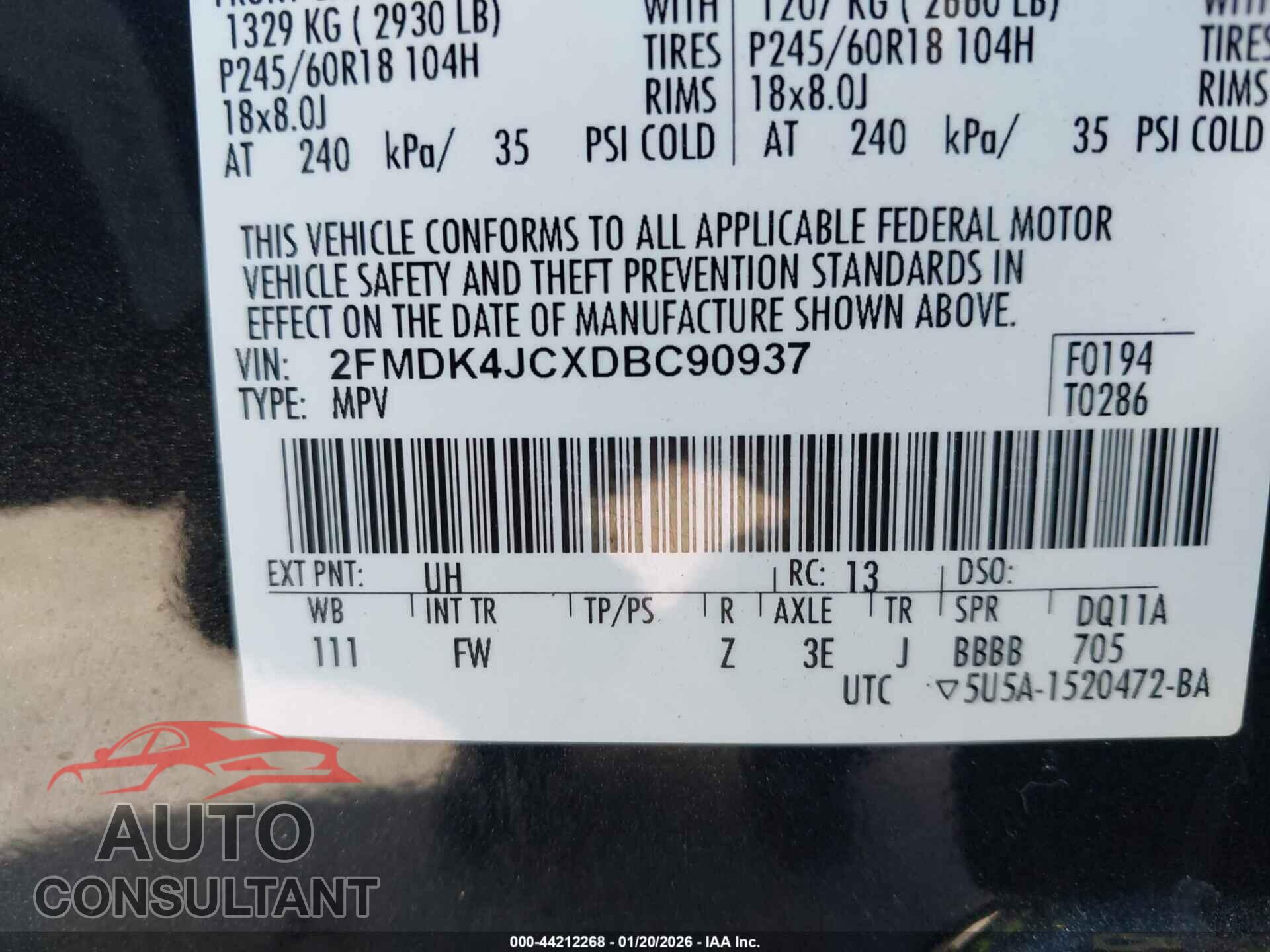 FORD EDGE 2013 - 2FMDK4JCXDBC90937
