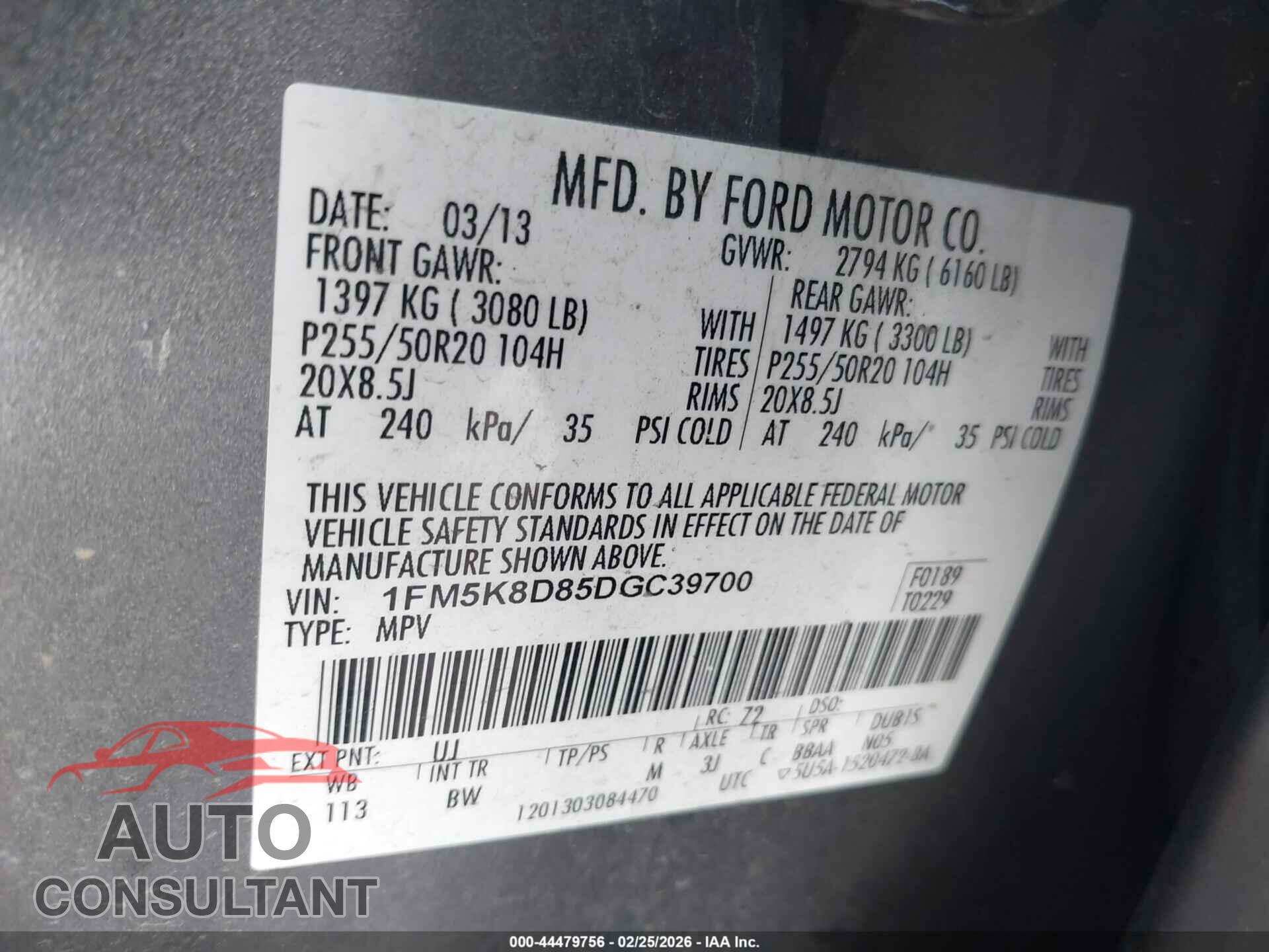 FORD EXPLORER 2013 - 1FM5K8D85DGC39700
