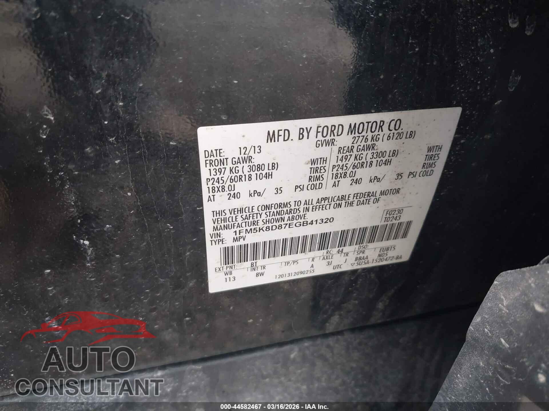 FORD EXPLORER 2014 - 1FM5K8D87EGB41320
