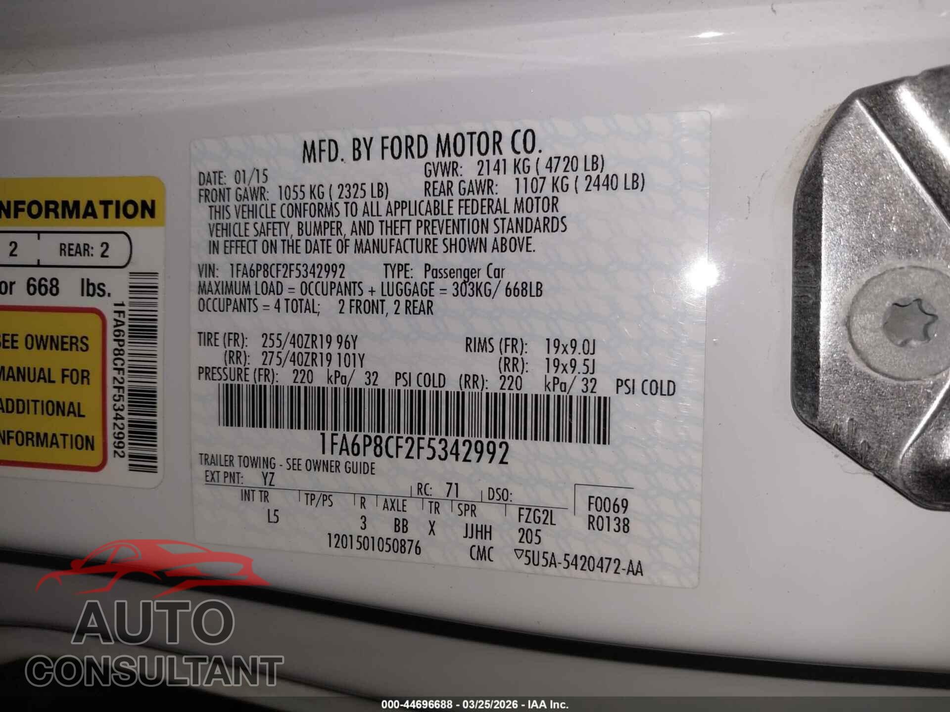 FORD MUSTANG 2015 - 1FA6P8CF2F5342992