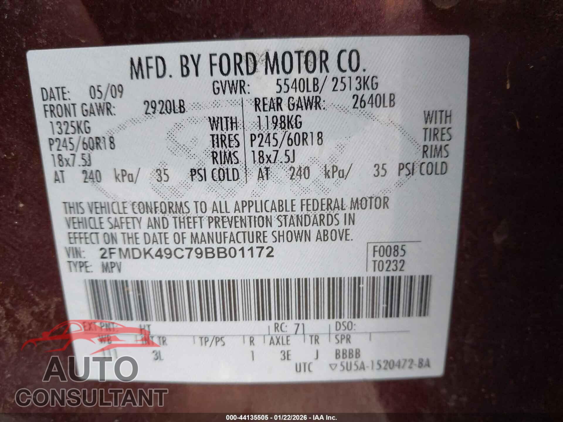 FORD EDGE 2009 - 2FMDK49C79BB01172