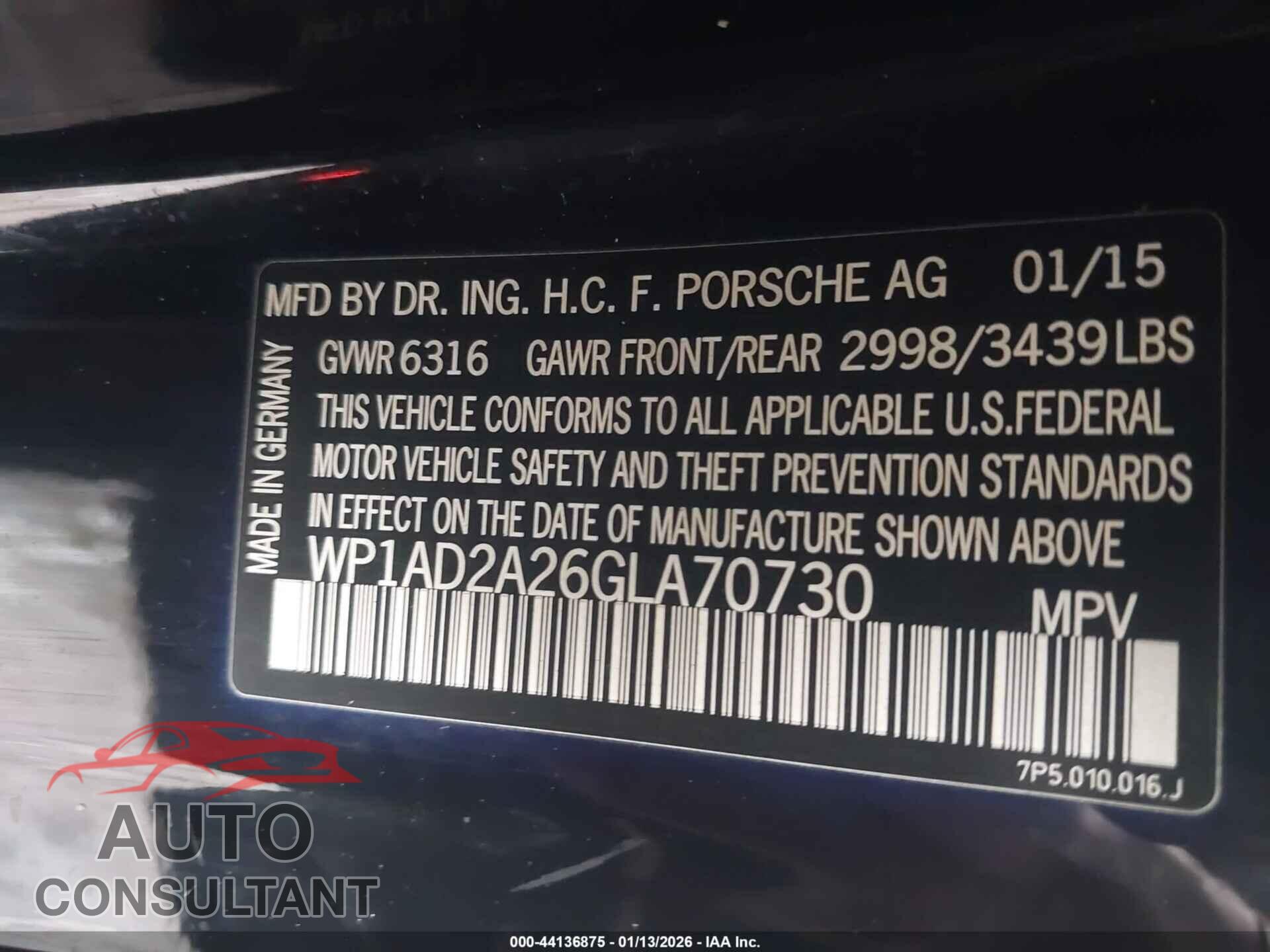 PORSCHE CAYENNE 2016 - WP1AD2A26GLA70730