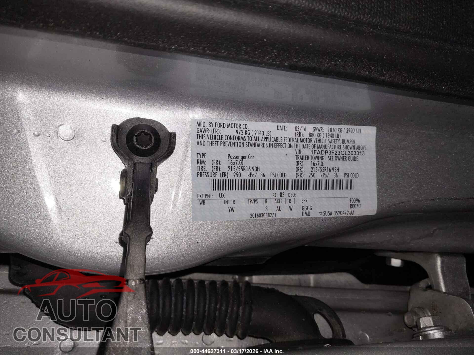 FORD FOCUS 2016 - 1FADP3F23GL303313