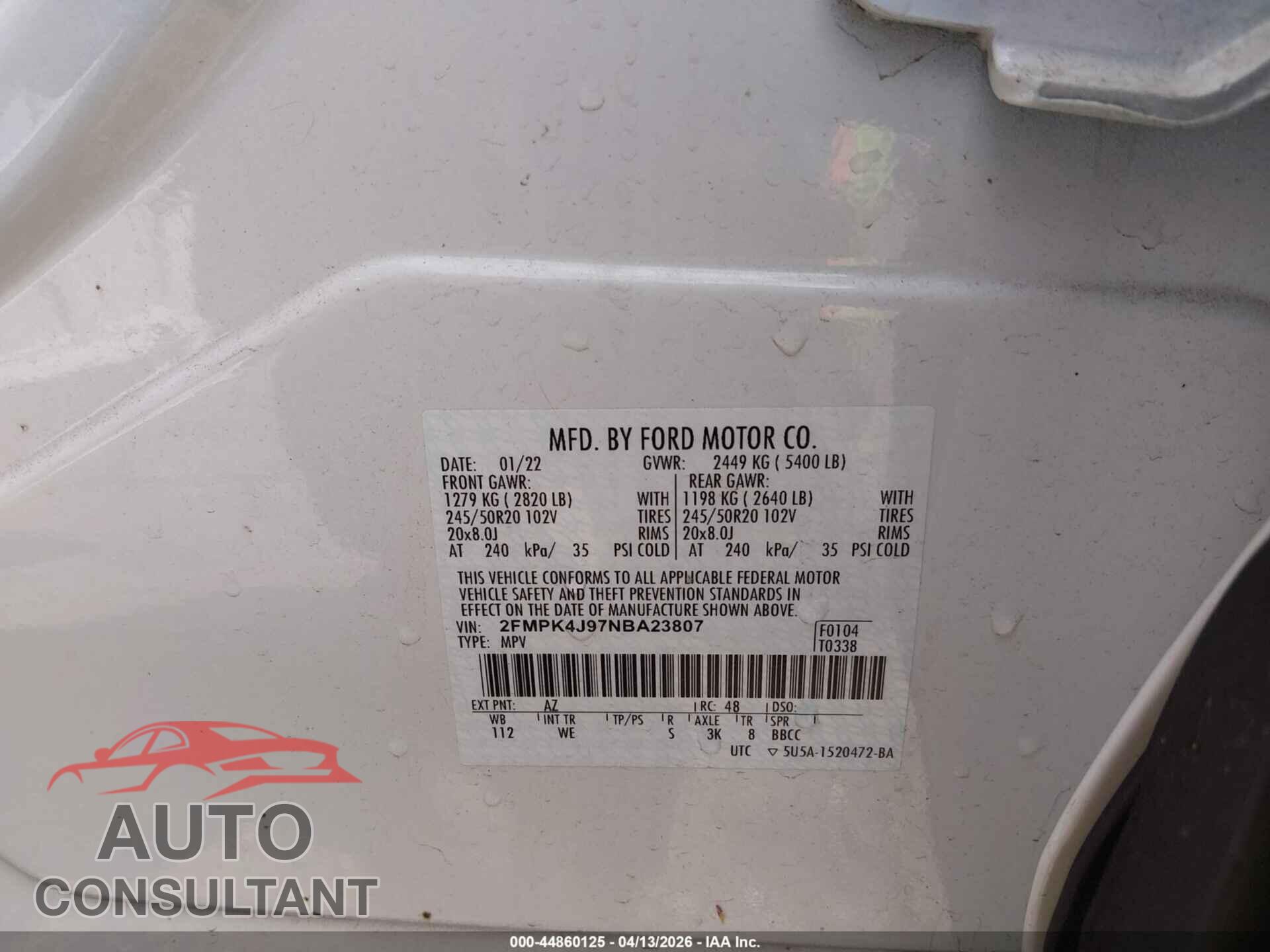 FORD EDGE 2022 - 2FMPK4J97NBA23807
