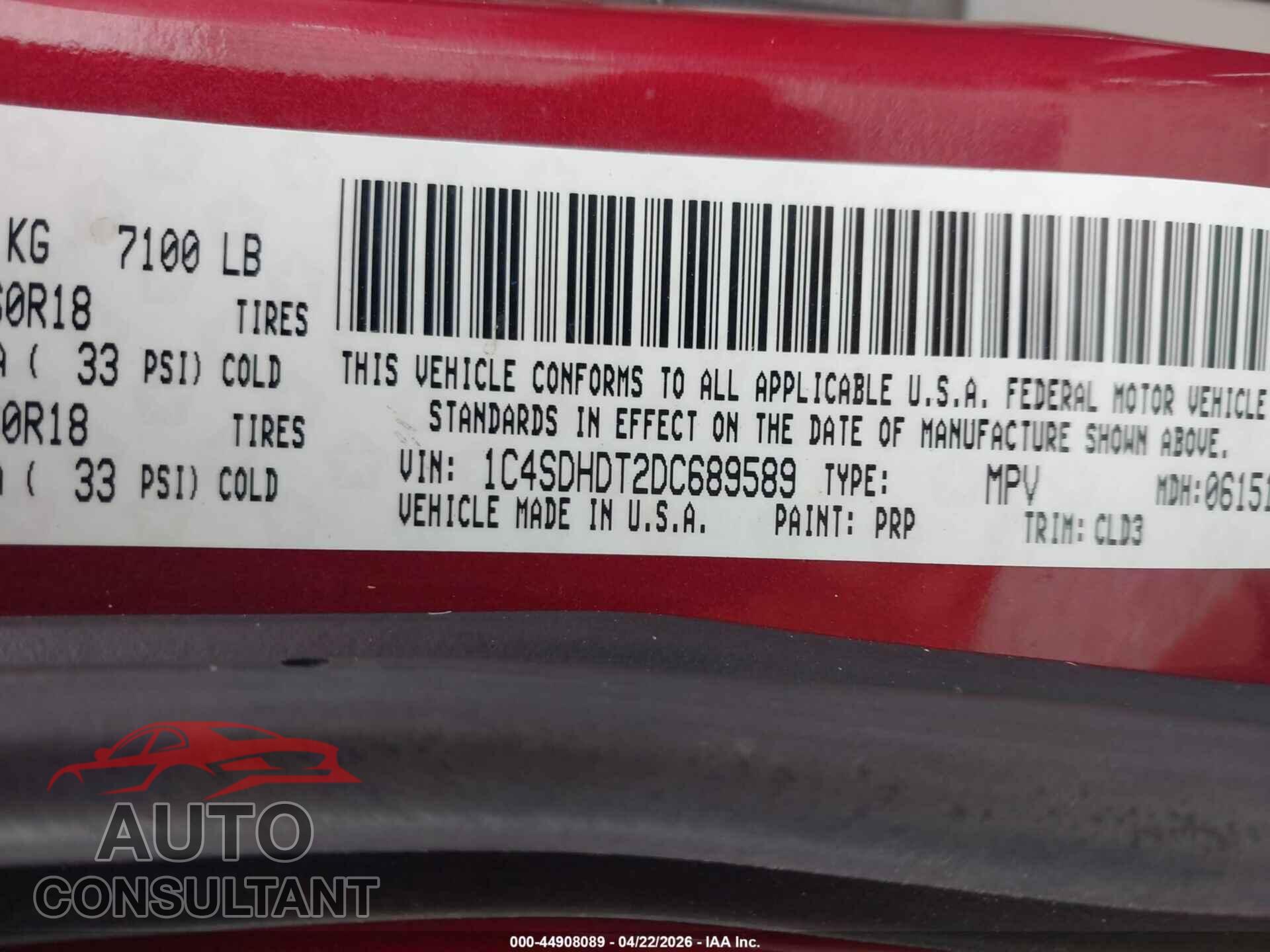 DODGE DURANGO 2013 - 1C4SDHDT2DC689589