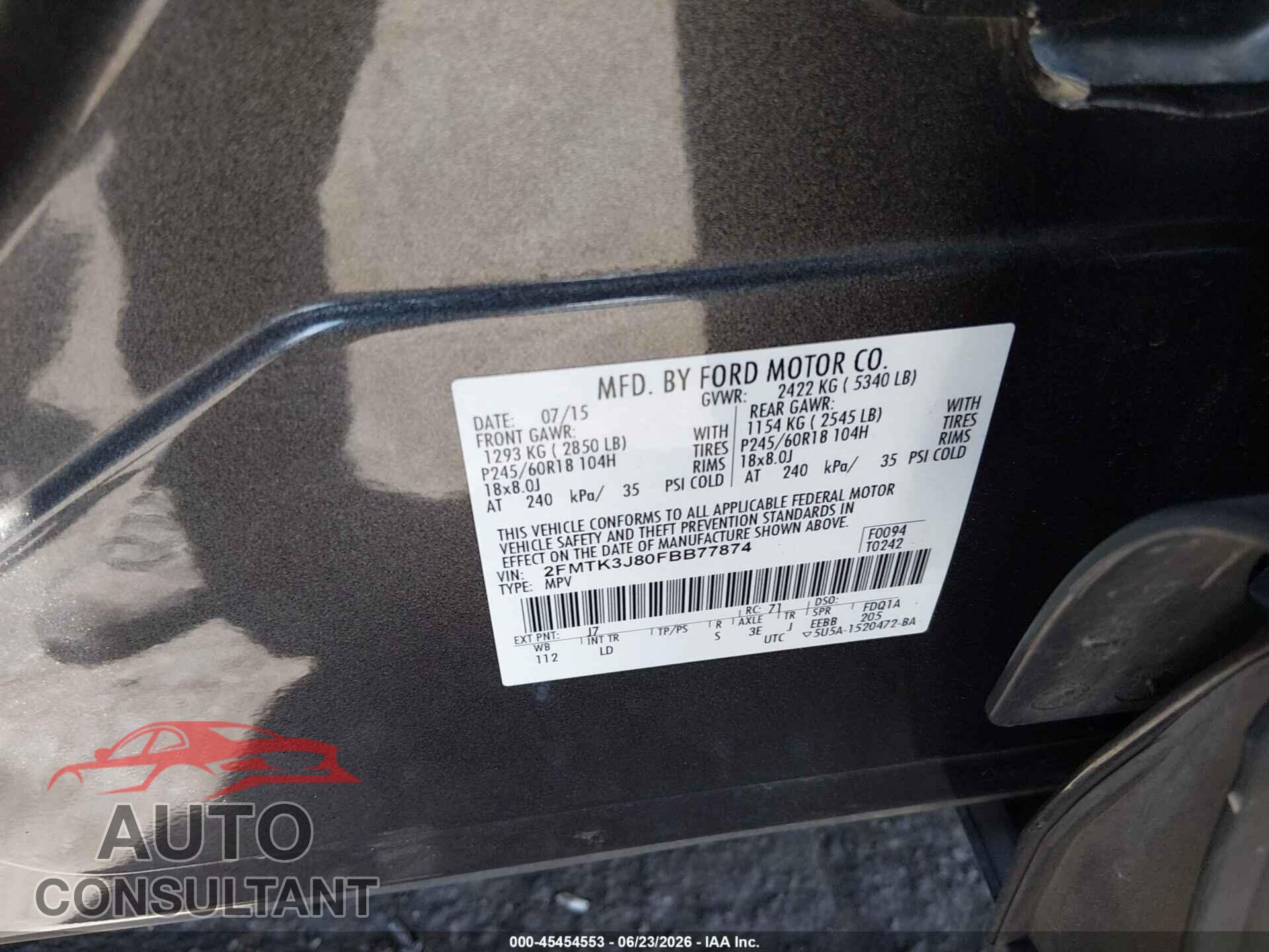 FORD EDGE 2015 - 2FMTK3J80FBB77874