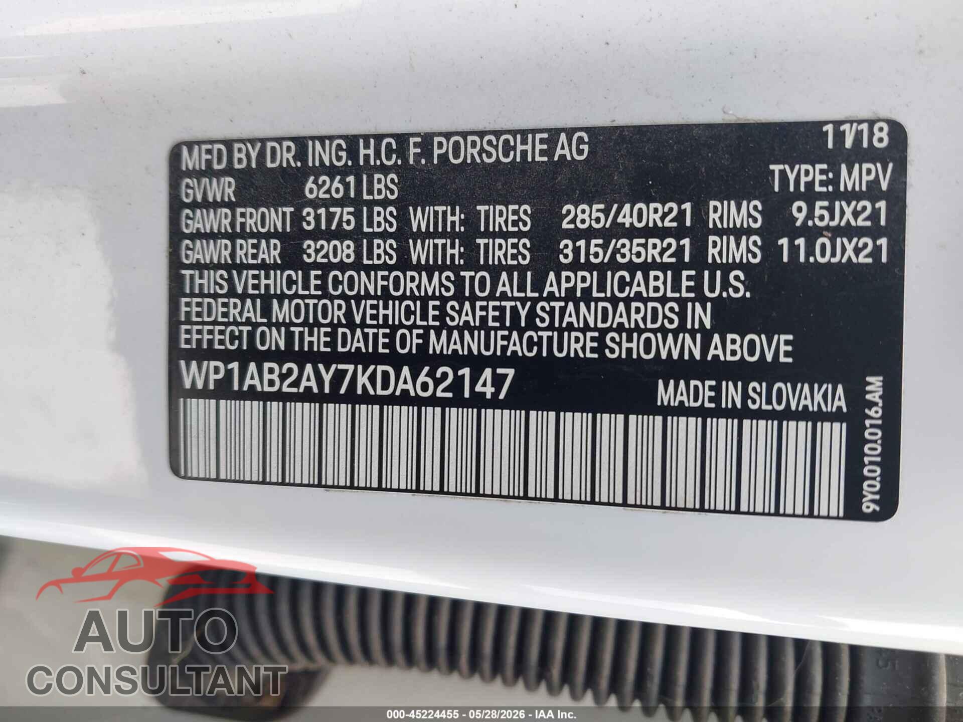 PORSCHE CAYENNE 2019 - WP1AB2AY7KDA62147