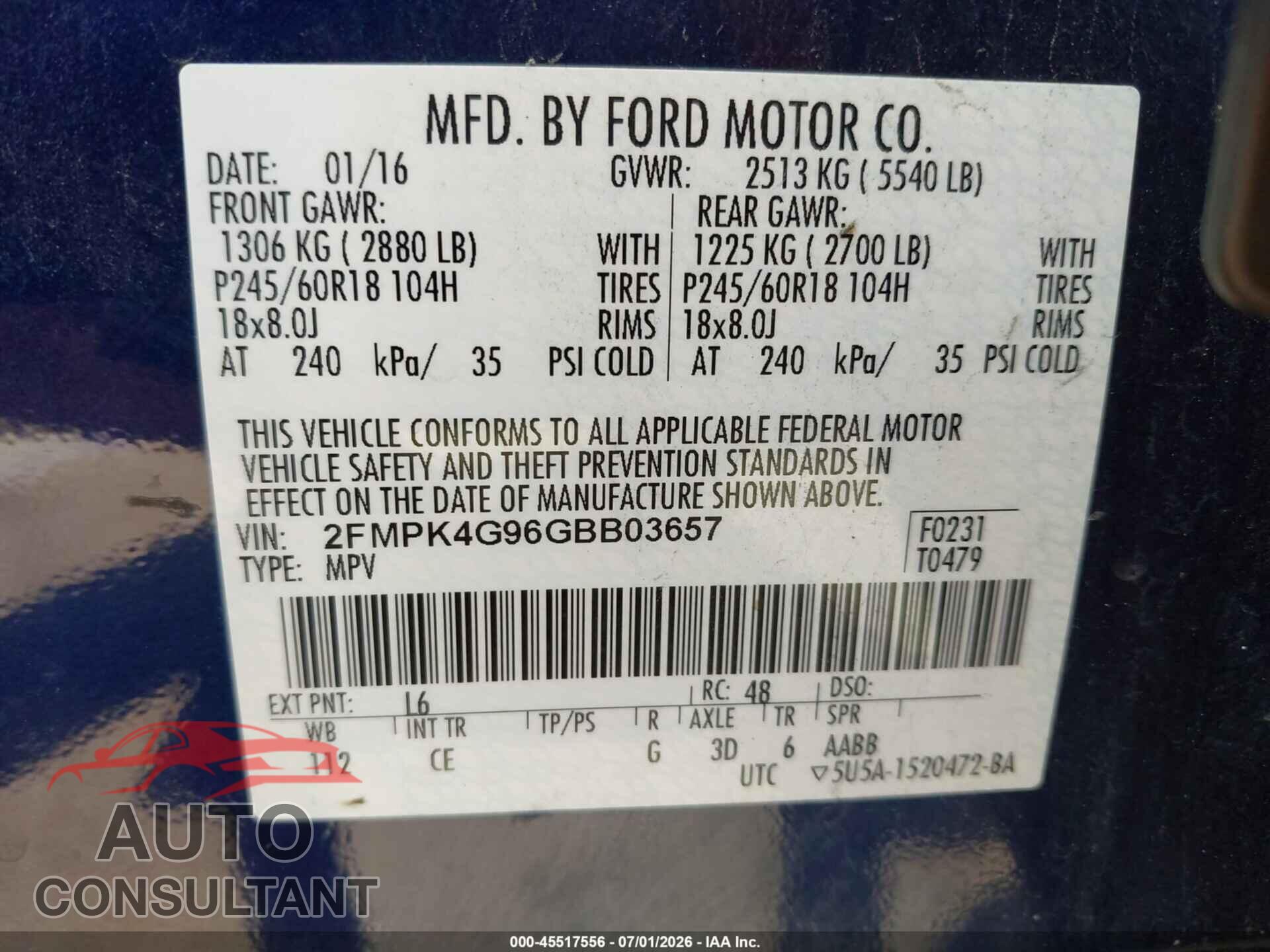 FORD EDGE 2016 - 2FMPK4G96GBB03657
