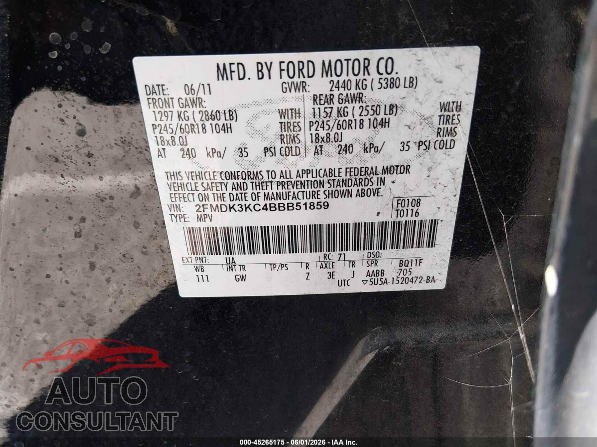 FORD EDGE 2011 - 2FMDK3KC4BBB51859