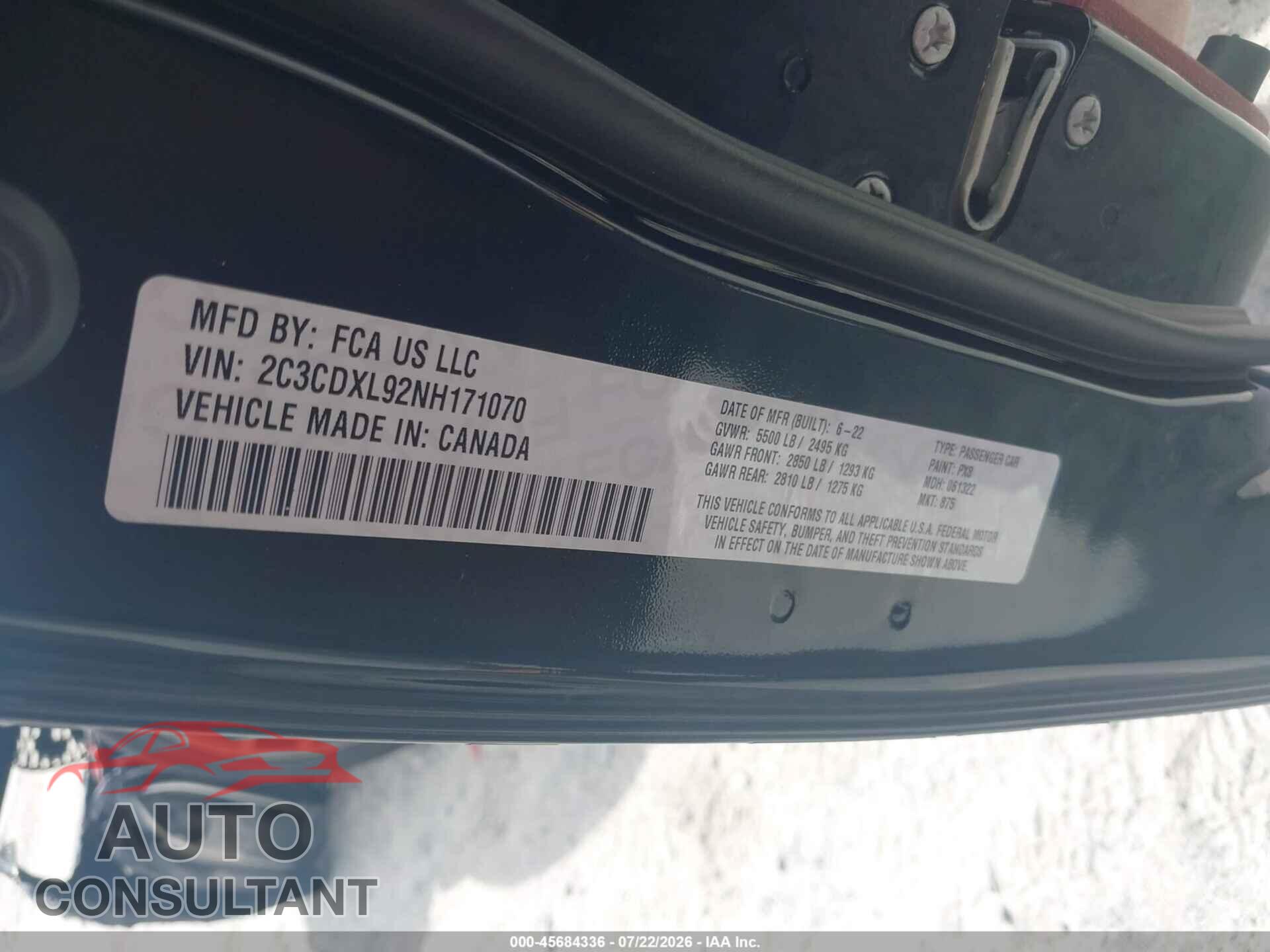 DODGE CHARGER 2022 - 2C3CDXL92NH171070