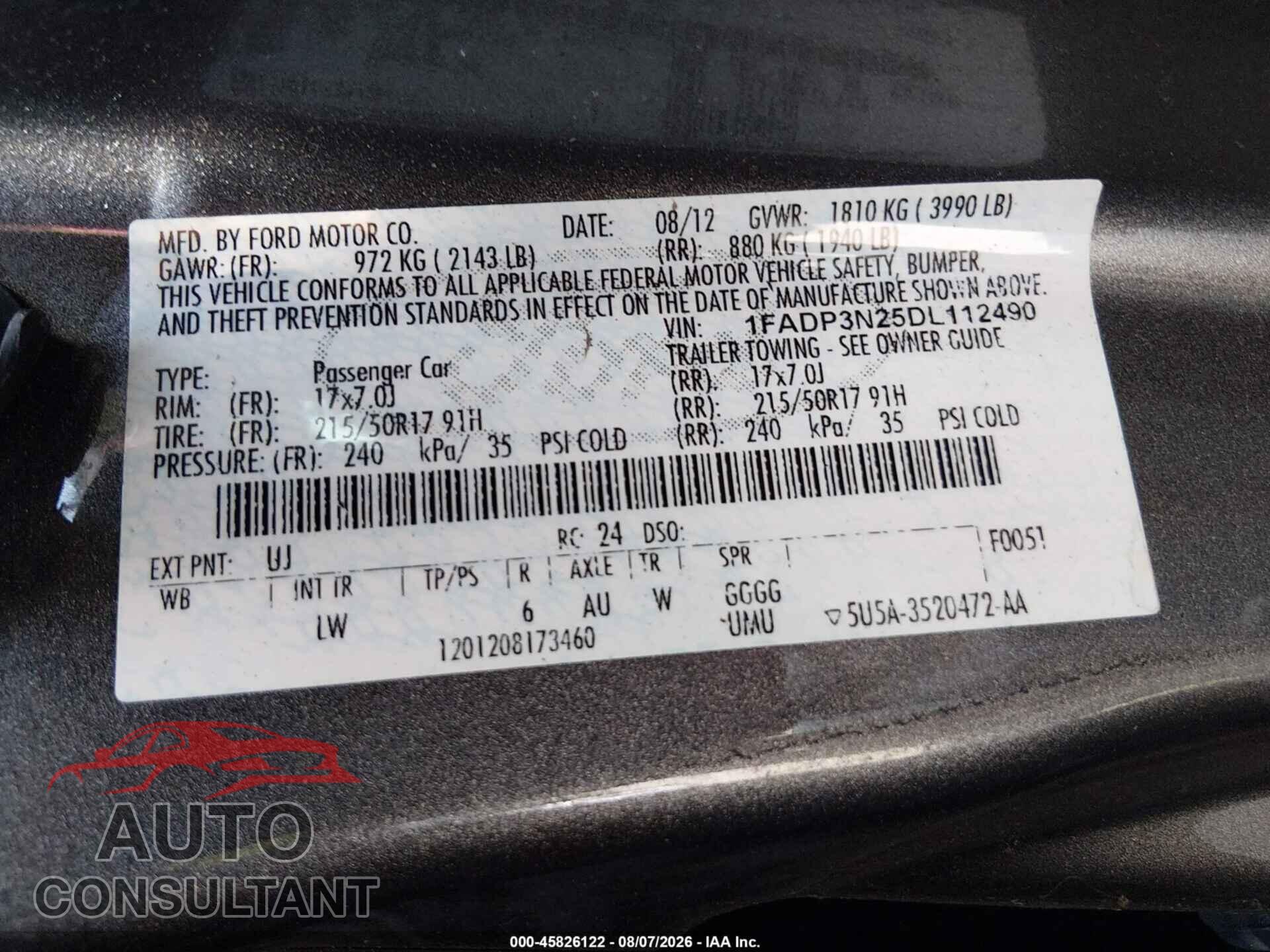 FORD FOCUS 2013 - 1FADP3N25DL112490