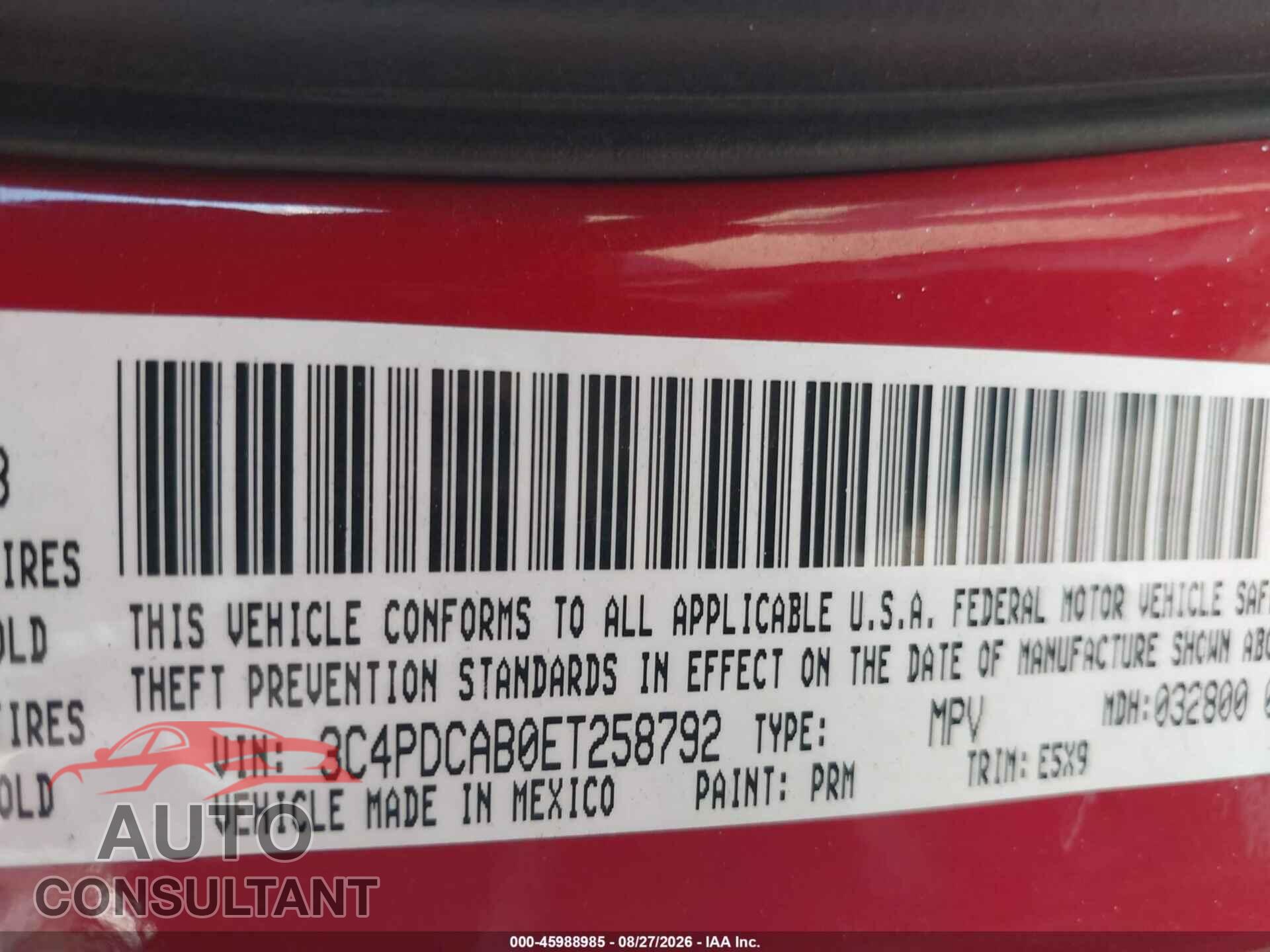 DODGE JOURNEY 2014 - 3C4PDCAB0ET258792