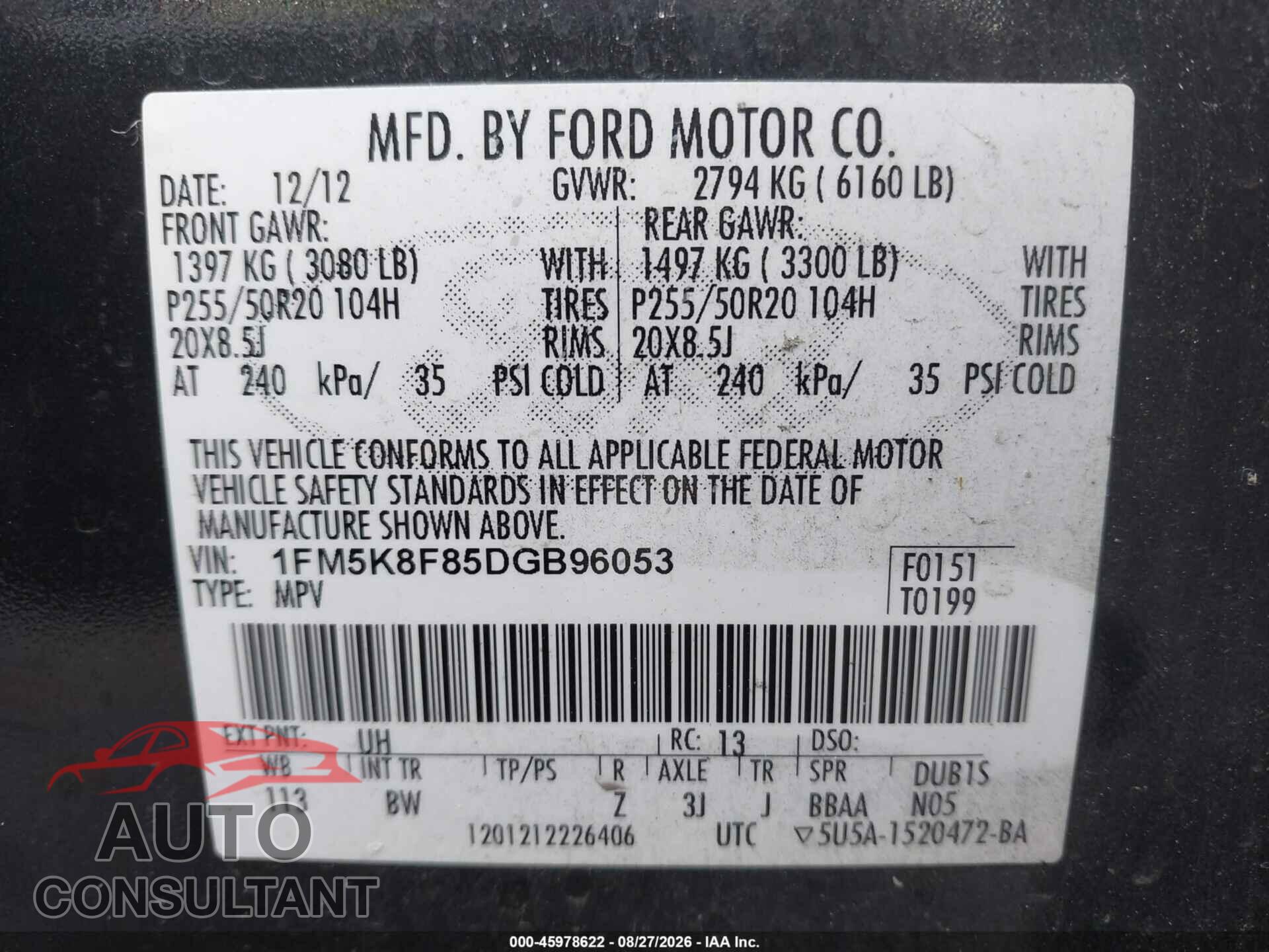 FORD EXPLORER 2013 - 1FM5K8F85DGB96053