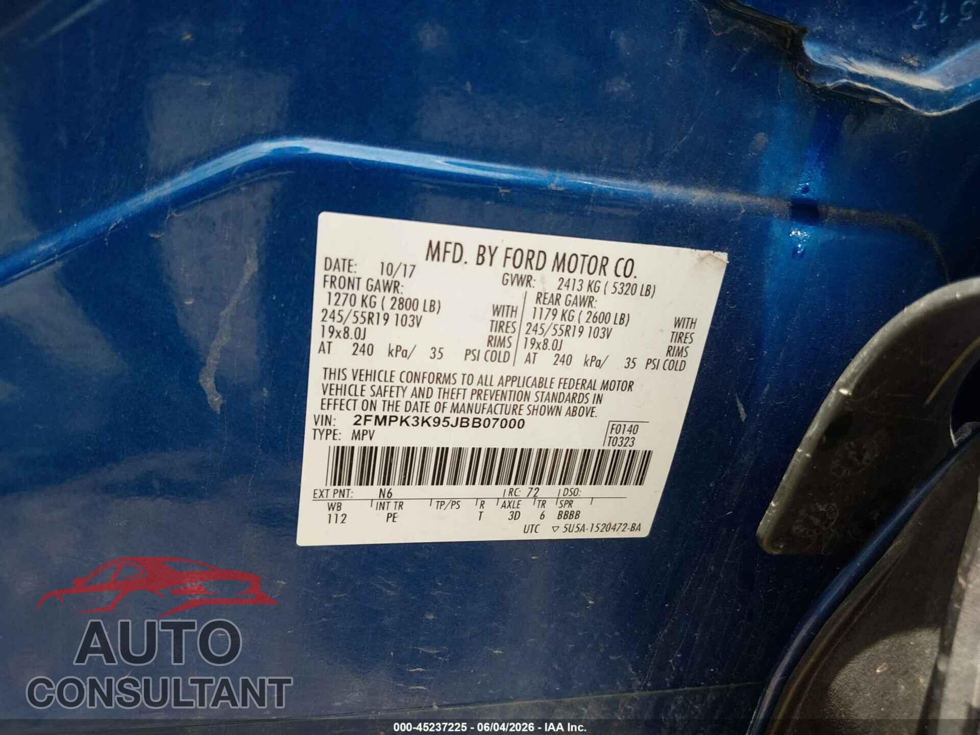 FORD EDGE 2018 - 2FMPK3K95JBB07000