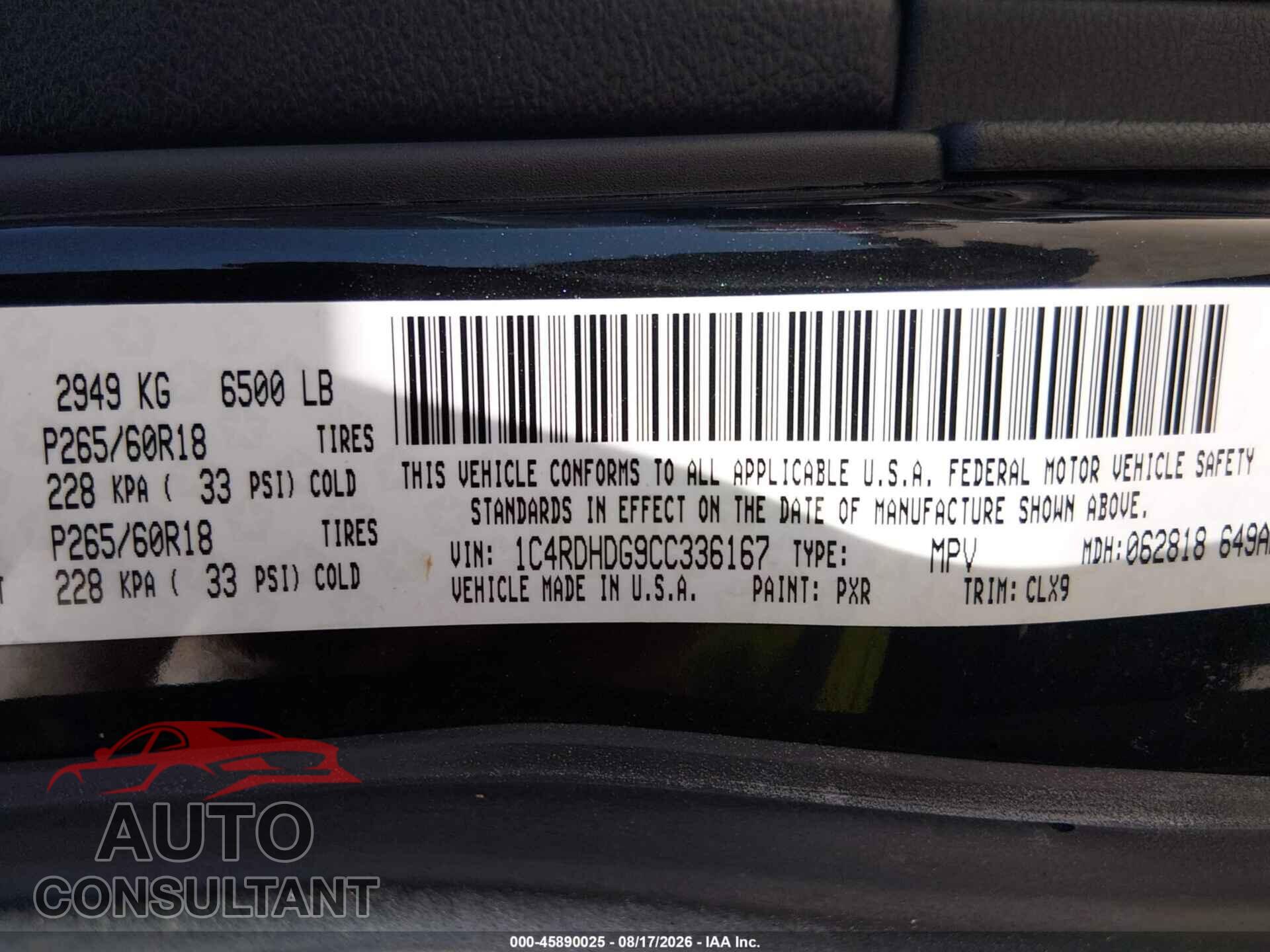 DODGE DURANGO 2012 - 1C4RDHDG9CC336167