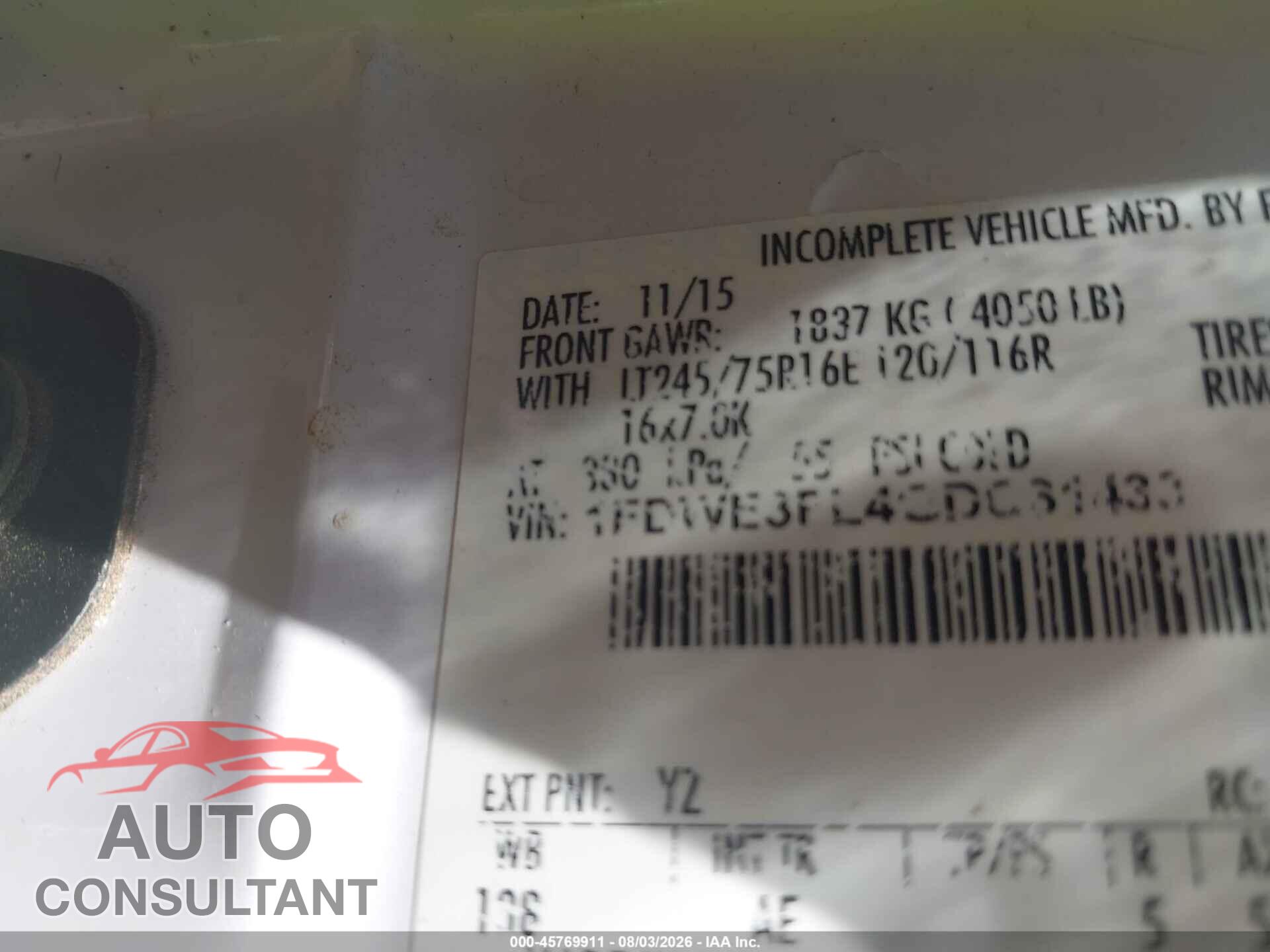FORD E-350 CUTAWAY 2016 - 1FDWE3FL4GDC31433